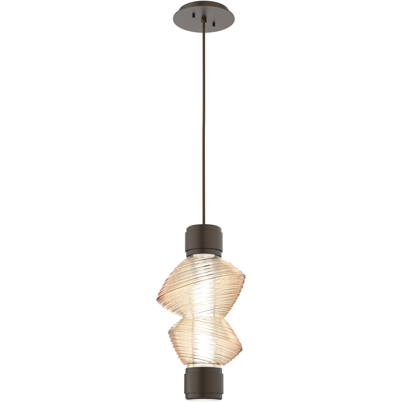 Mesa Mandrel LED Flat Bronze Pendant Ceiling Light in 3000K LED, Amber Blown Glass