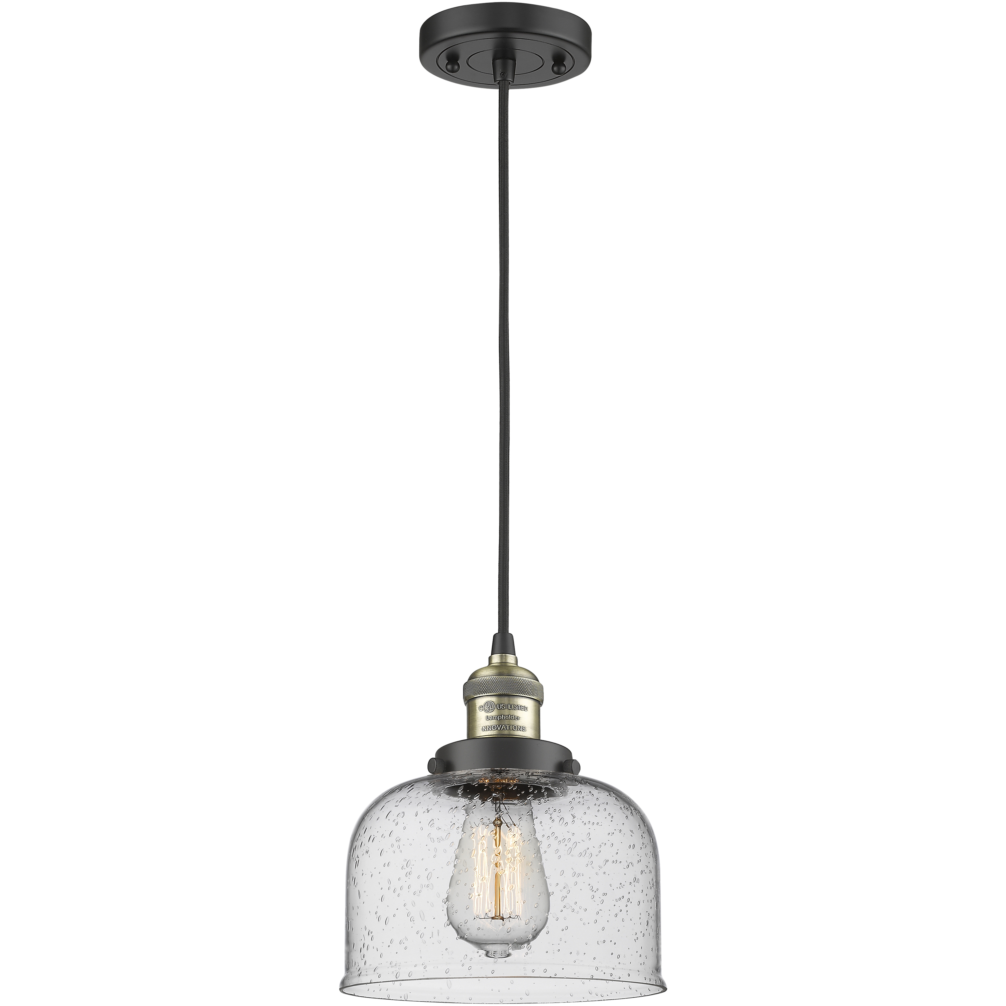 Franklin Restoration Bell 1 Light 8 inch Black Antique Brass Mini Pendant Ceiling Light in Incandescent, Seedy, Franklin Restoration