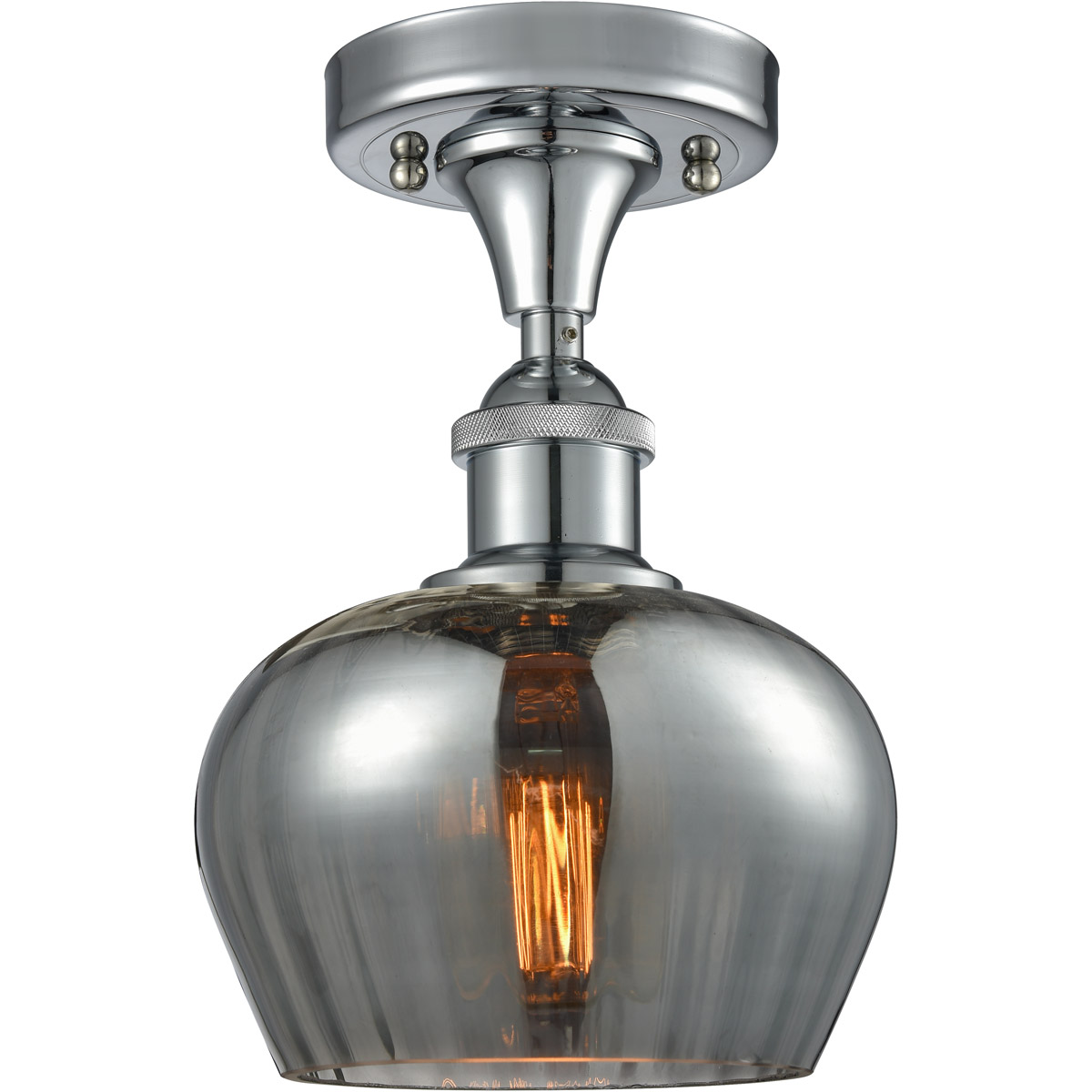 Ballston Fenton 1 Light 7 inch Polished Chrome Semi-Flush Mount Ceiling Light in Plated Smoke Glass, Ballston