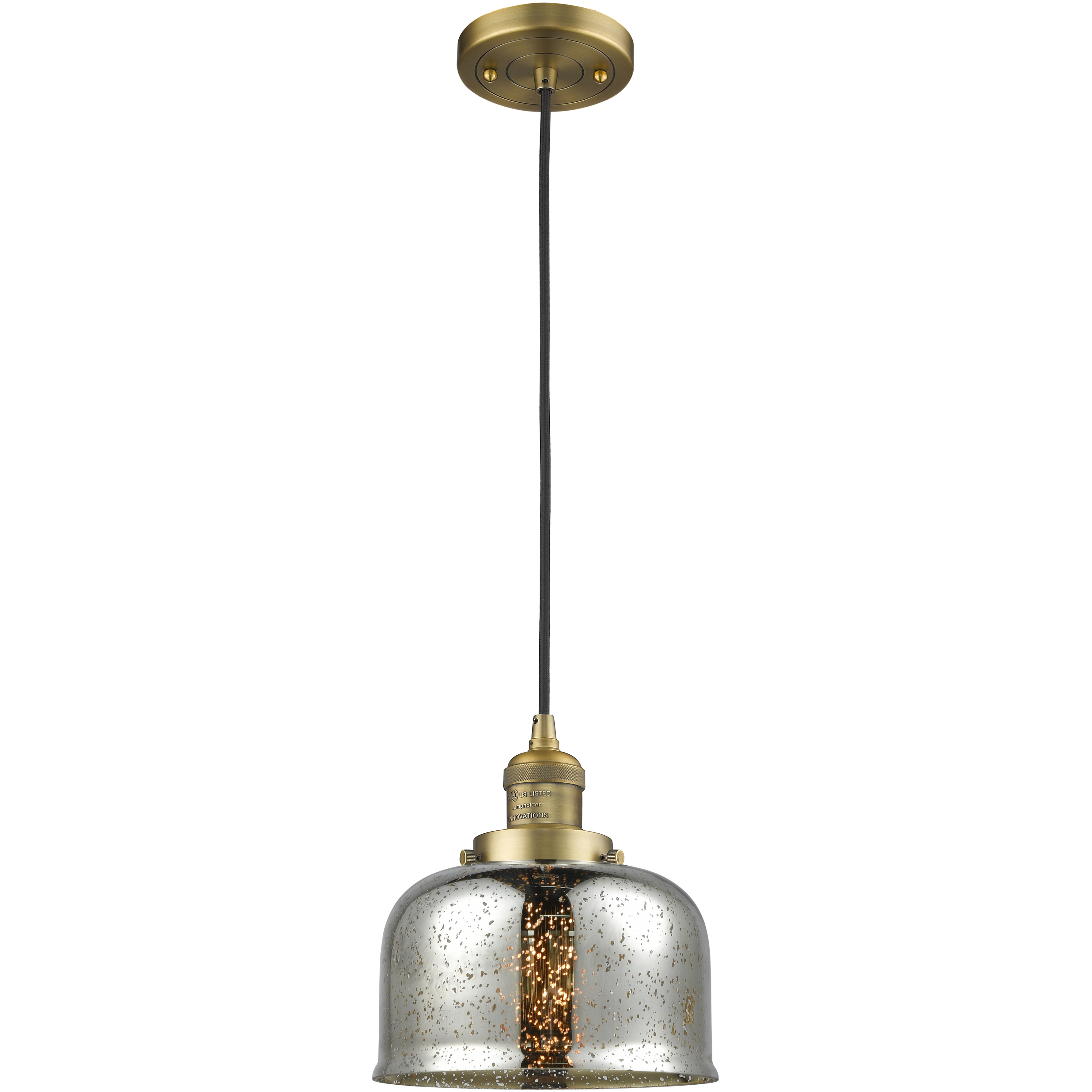 Franklin Restoration Bell 1 Light 8 inch Brushed Brass Mini Pendant Ceiling Light in Incandescent, Silver Plated Mercury, Franklin Restoration