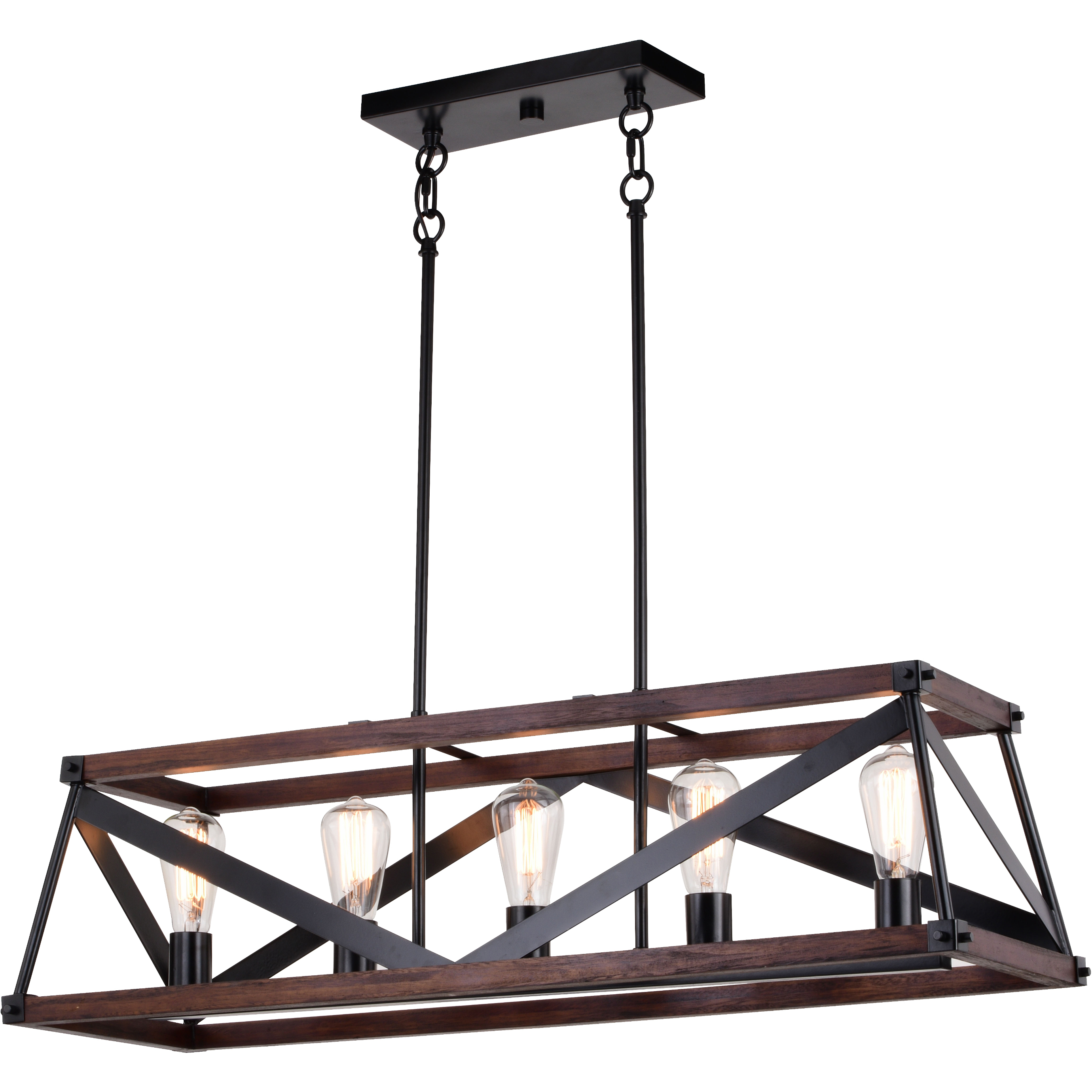 Wade LED 36.75 inch Matte Black and Sycamore Linear Chandelier Ceiling Light