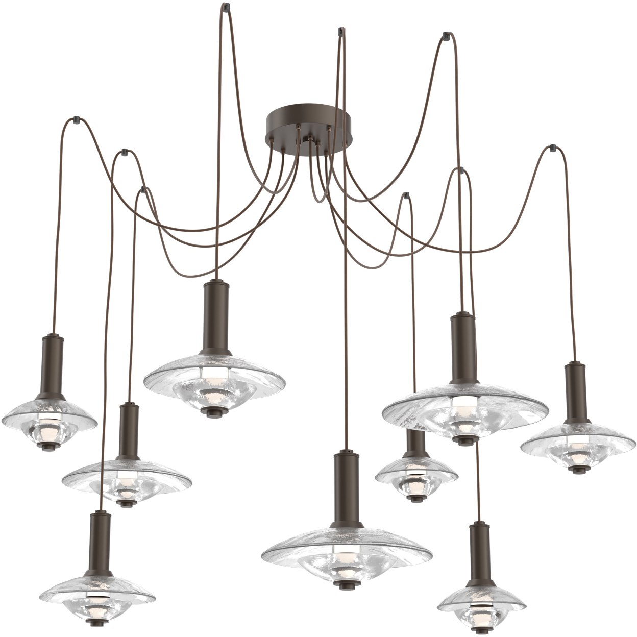Cirrus LED 60 inch Flat Bronze Swag Multi-Pendant Chandelier Ceiling Light in 3000K LED, Clear Granite