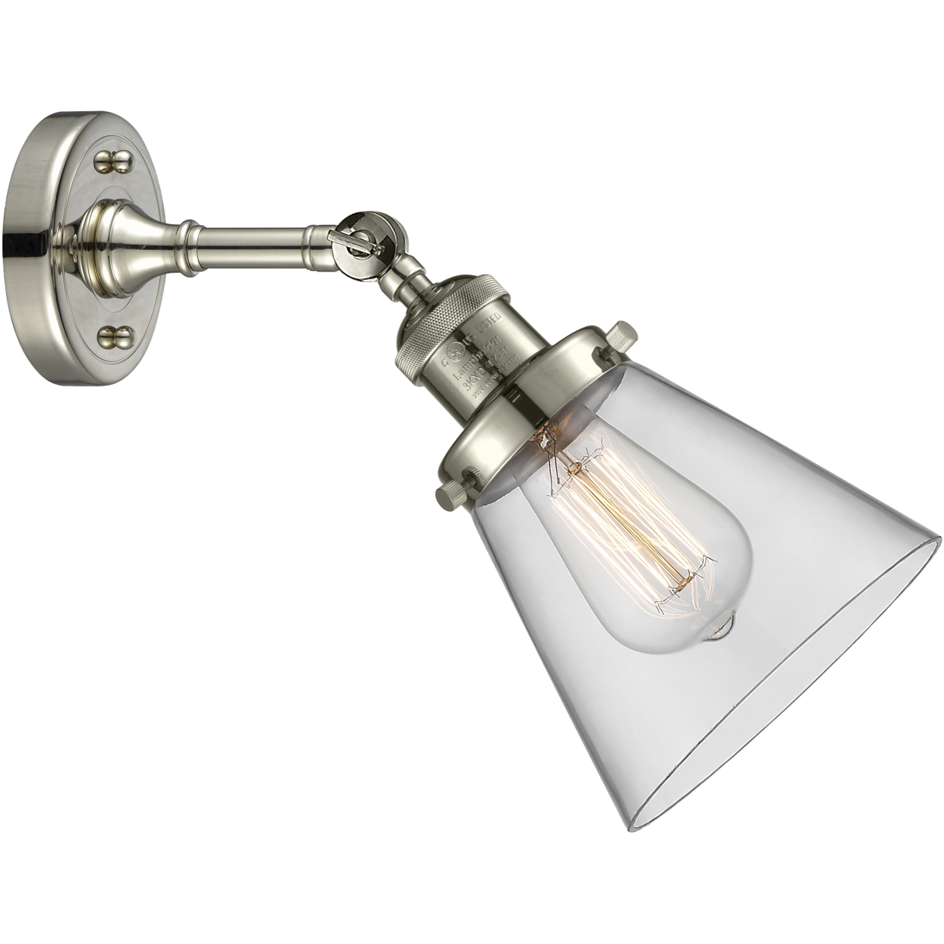 Franklin Restoration Small Cone 1 Light 6 inch Polished Nickel Sconce Wall Light in Clear Glass, Franklin Restoration