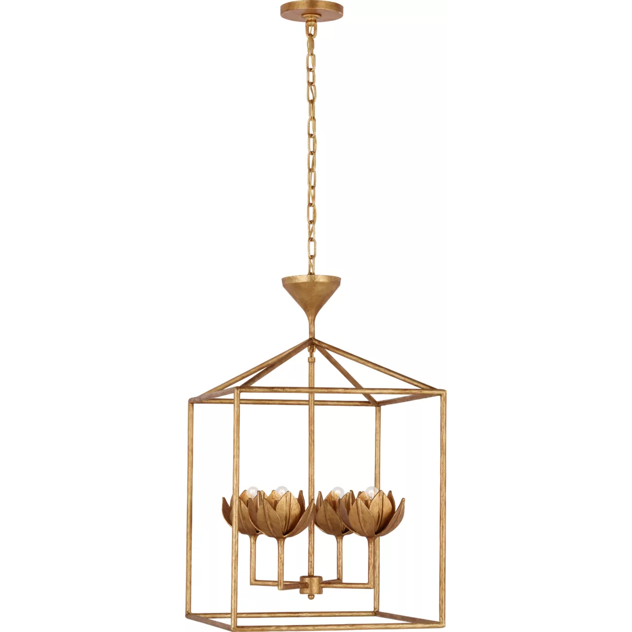 Julie Neill Alberto LED 18 inch Antique Gold Leaf Open Cage Lantern Ceiling Light, Medium