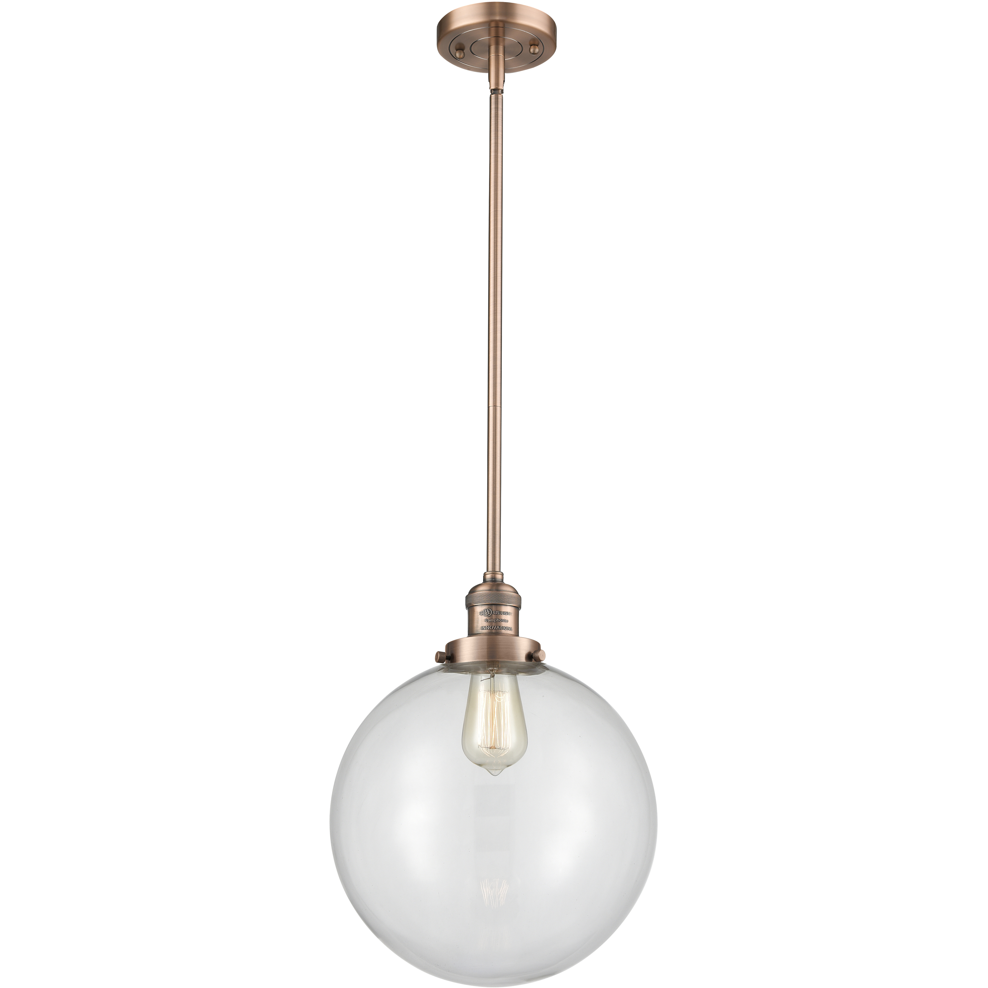 Franklin Restoration Beacon LED 12 inch Antique Copper Mini Pendant Ceiling Light in Clear, Franklin Restoration
