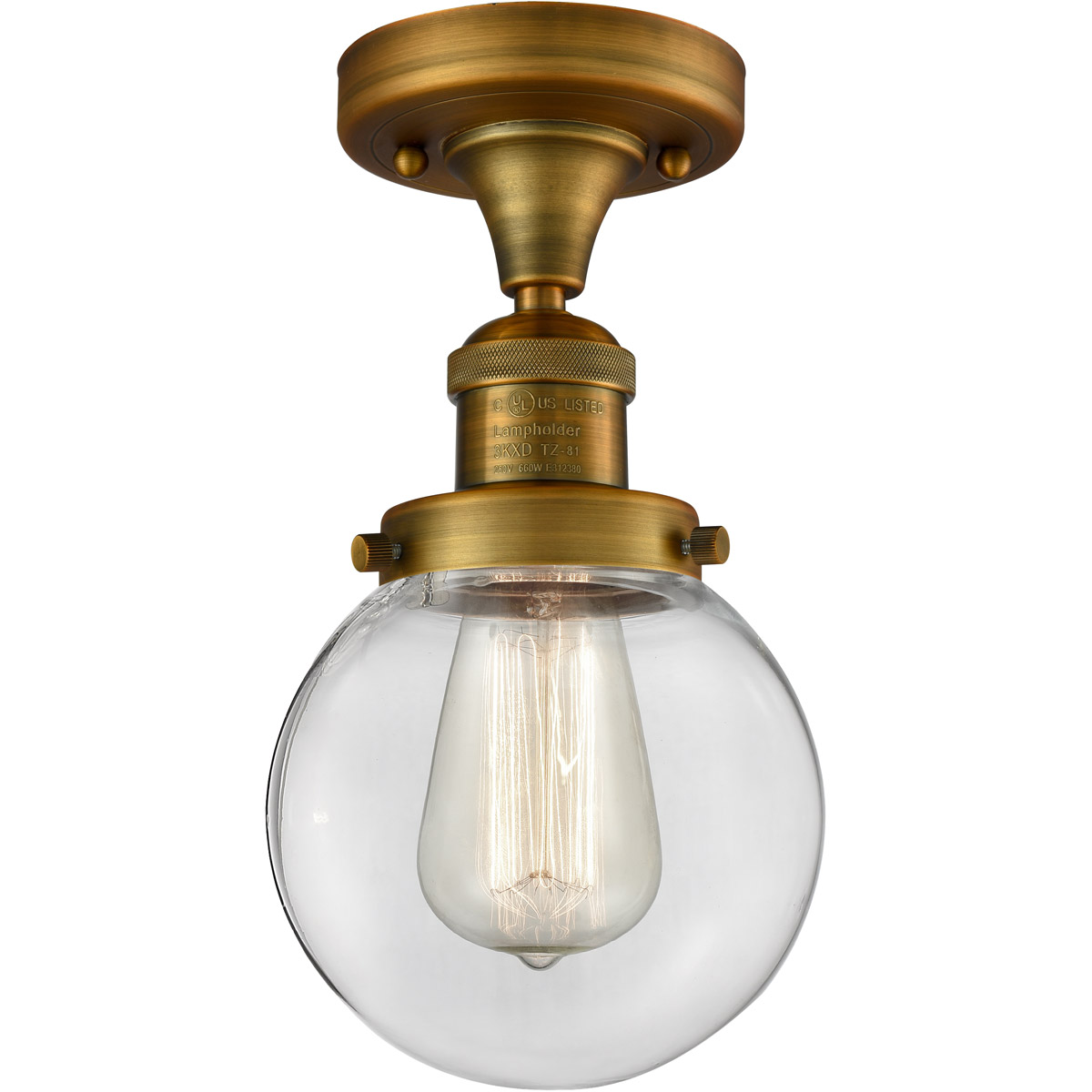 Franklin Restoration XX-Large Beacon 1 Light 12 inch Brushed Brass Semi-Flush Mount Ceiling Light in Clear Glass, Franklin Restoration
