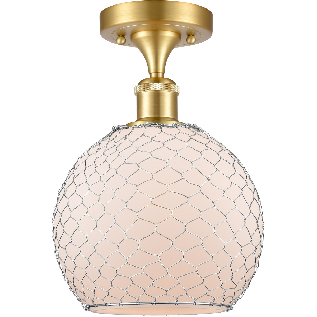 Ballston Farmhouse Chicken Wire LED 8 inch Satin Gold Semi-Flush Mount Ceiling Light, Ballston