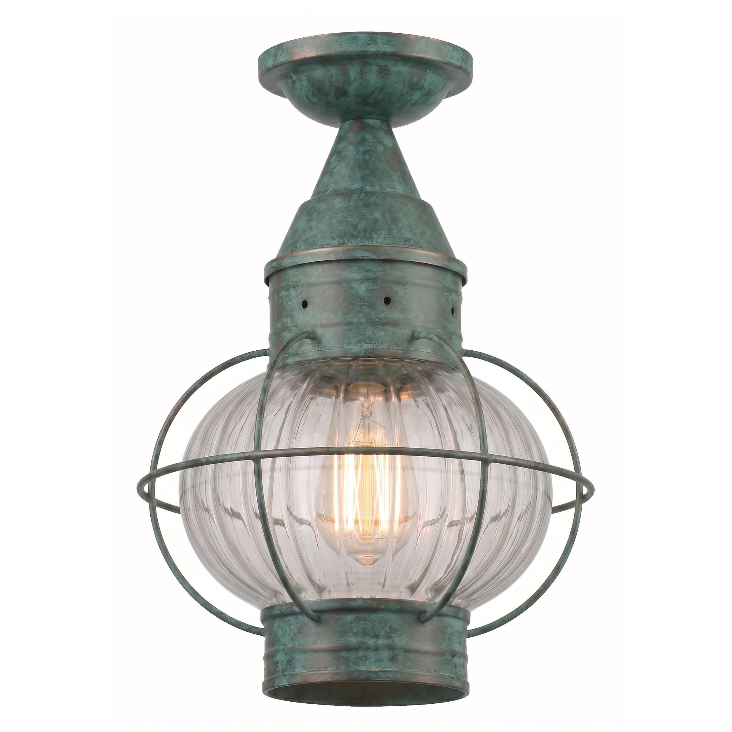 Ellington 1 Light 9 inch Verde Green Outdoor Semi Flush in Optic Glass, Brass Traditions by InnovationsLighting
