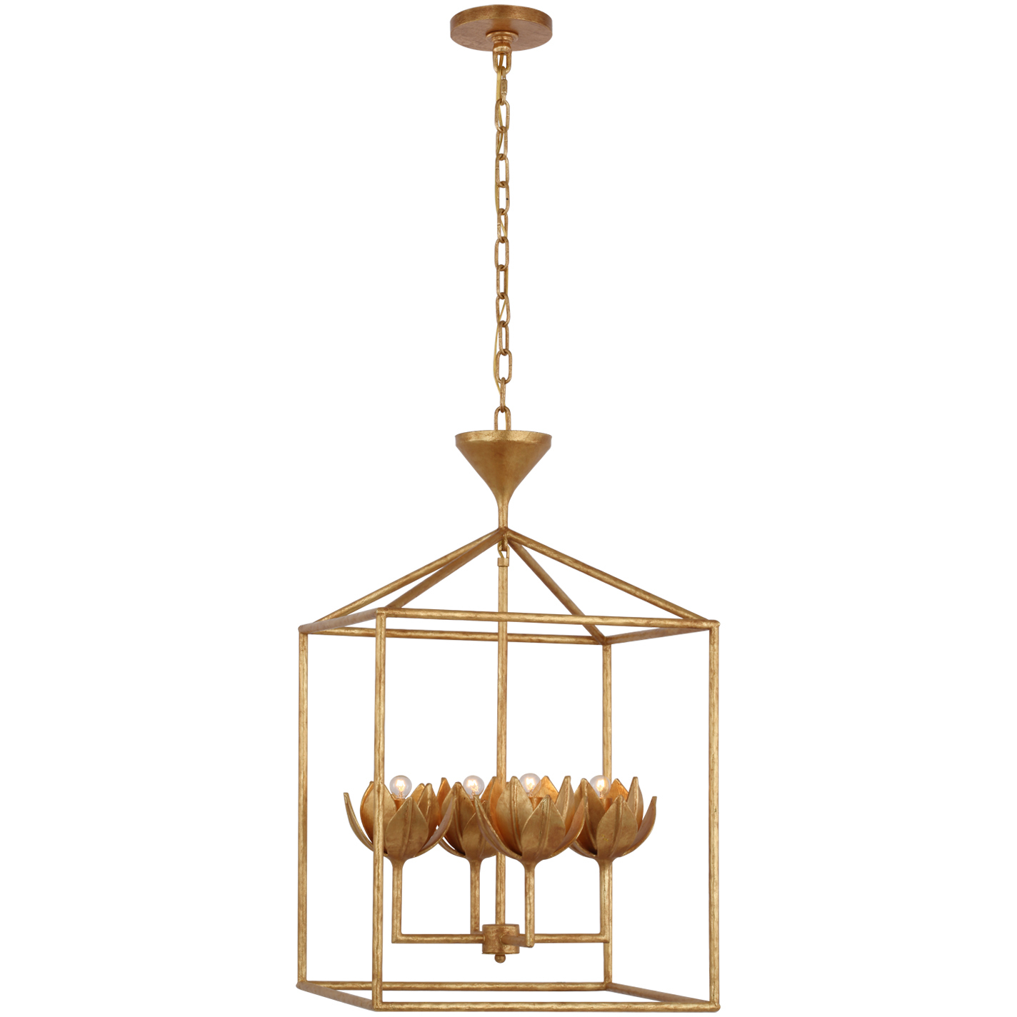 Julie Neill Alberto LED 18 inch Antique Gold Leaf Open Cage Lantern Ceiling Light, Medium