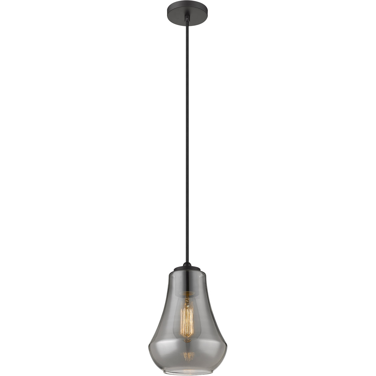 Fairfield LED 7 inch Matte Black Mini Pendant Ceiling Light in Plated Smoke Glass