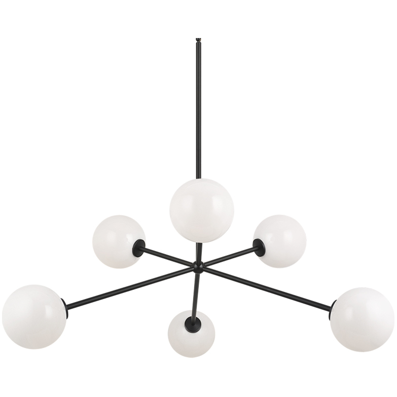 Novo 6 Light 33.13 inch Black Chandelier Ceiling Light in Black and Opal Glass
