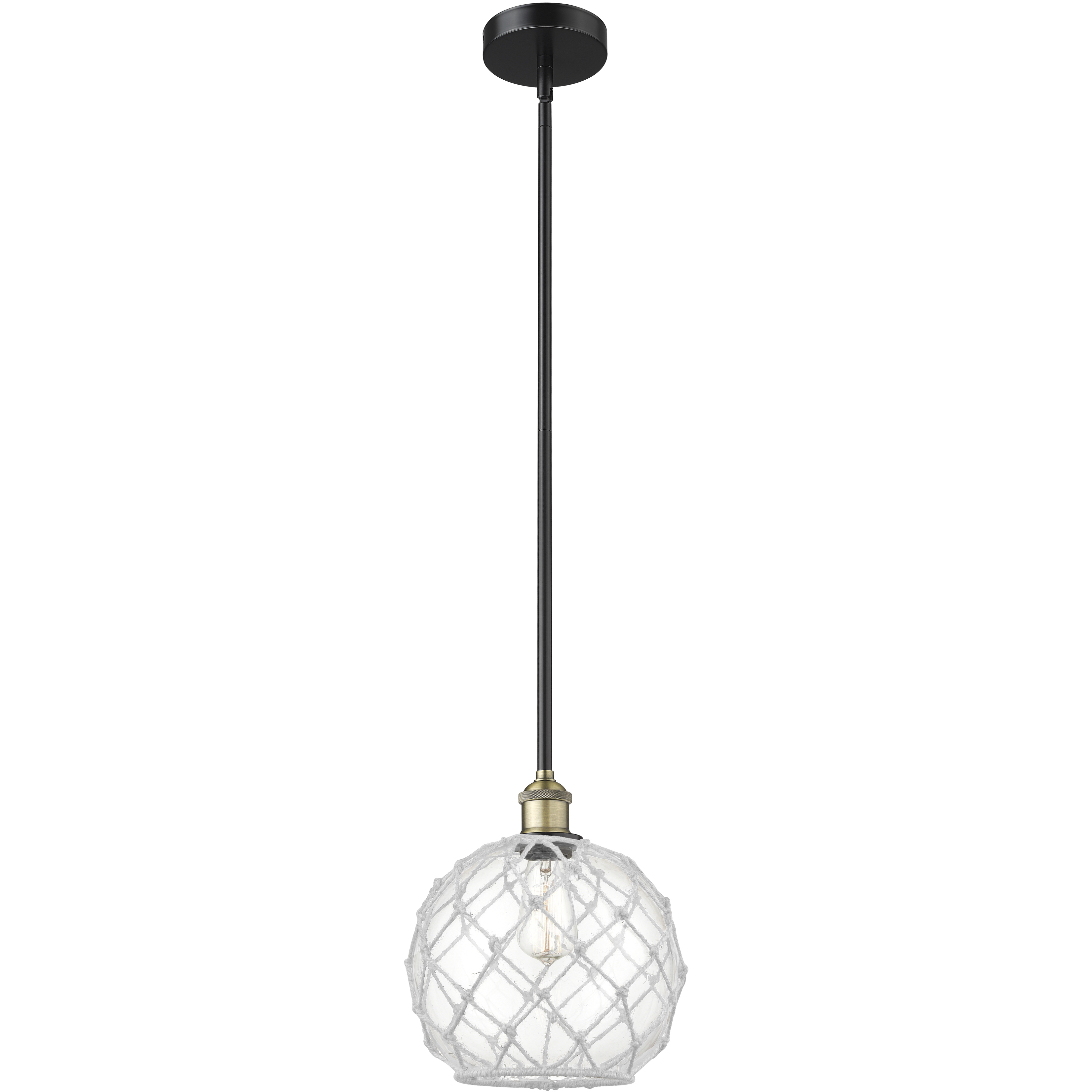 Edison Farmhouse Rope 1 Light 10 inch Black Antique Brass Mini Pendant Ceiling Light in Clear Glass with White Rope