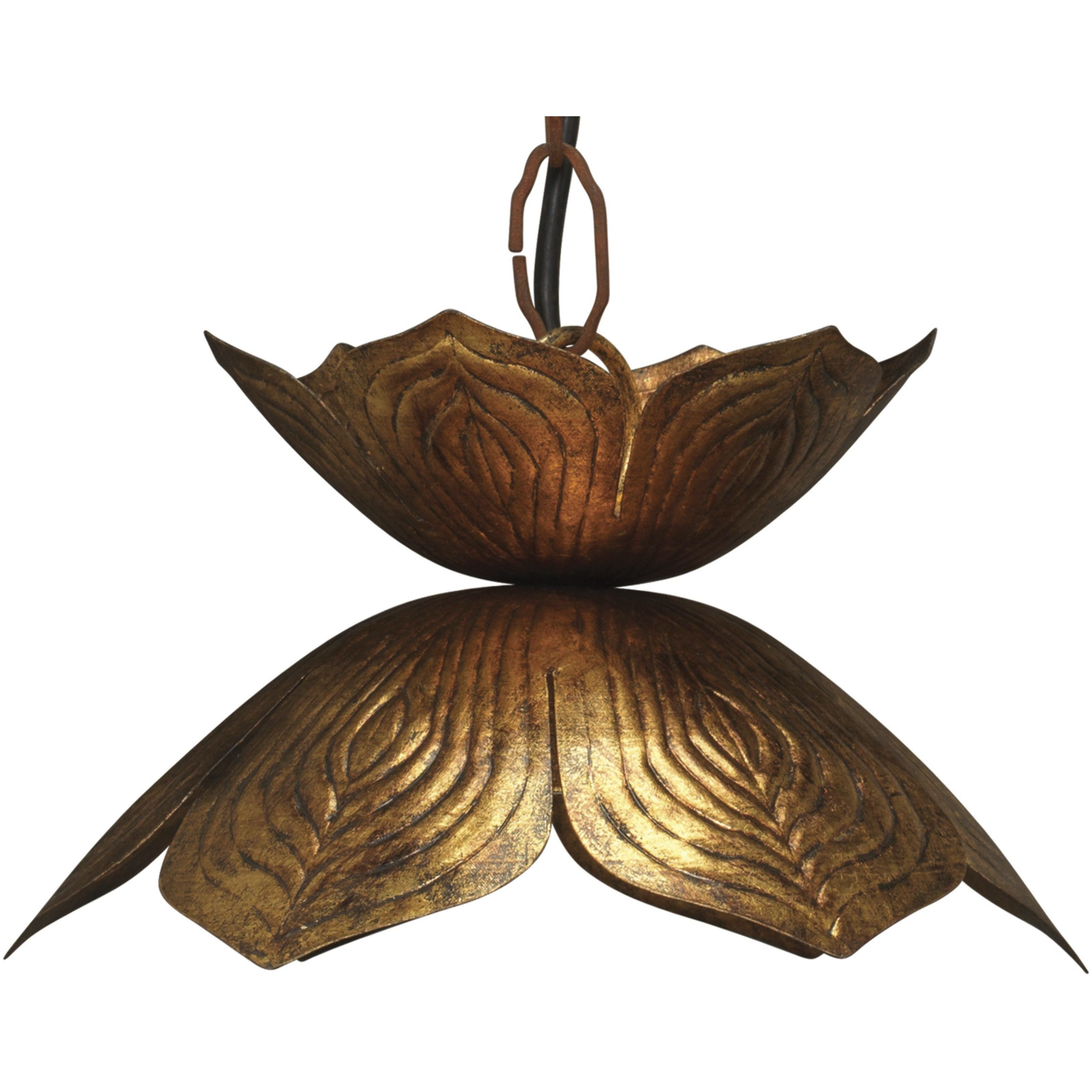 Flowering Lotus 1 Light 10.5 inch Antique Gold Pendant Ceiling Light