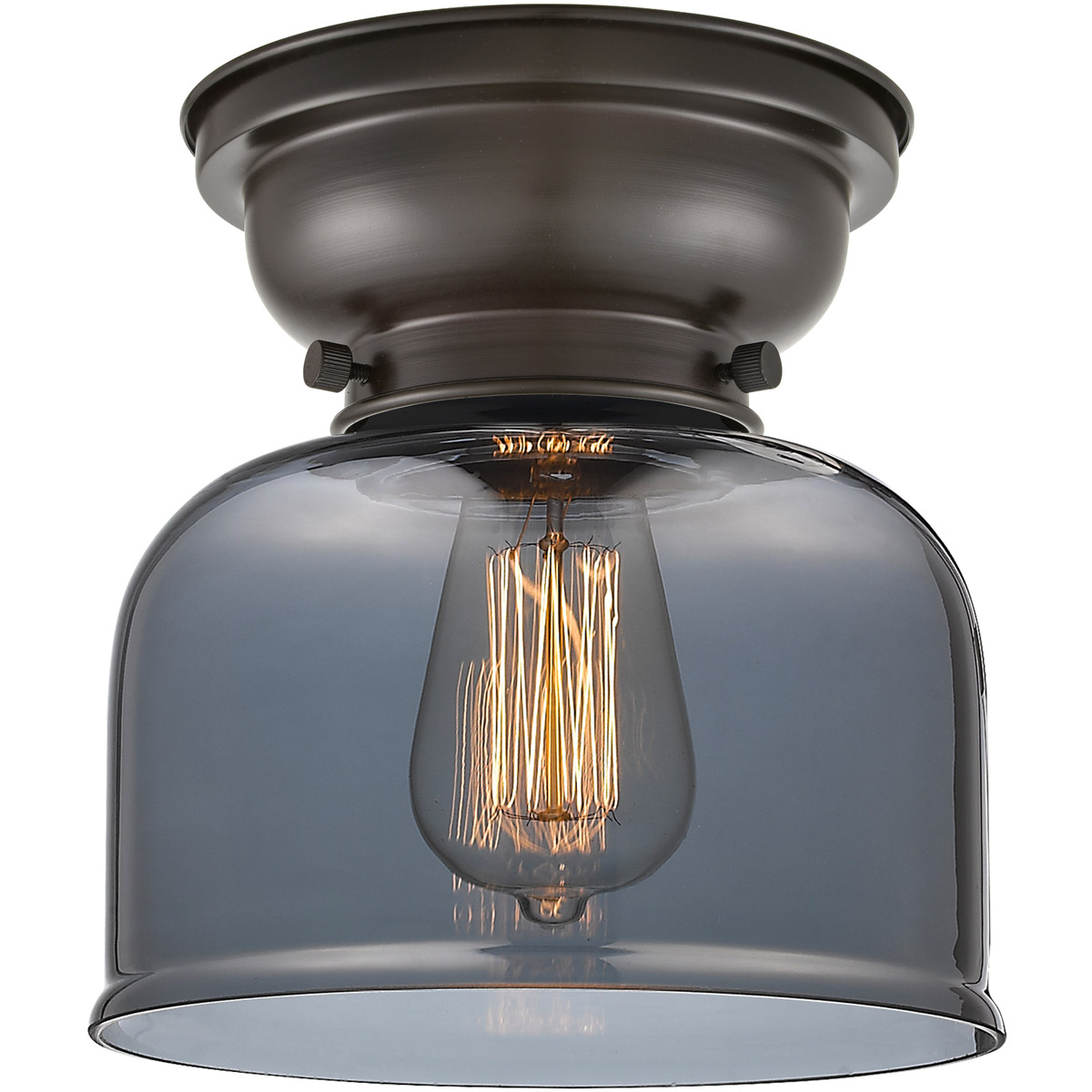 Aditi Large Bell LED 8 inch Oil Rubbed Bronze Flush Mount Ceiling Light in Plated Smoke Glass, Aditi