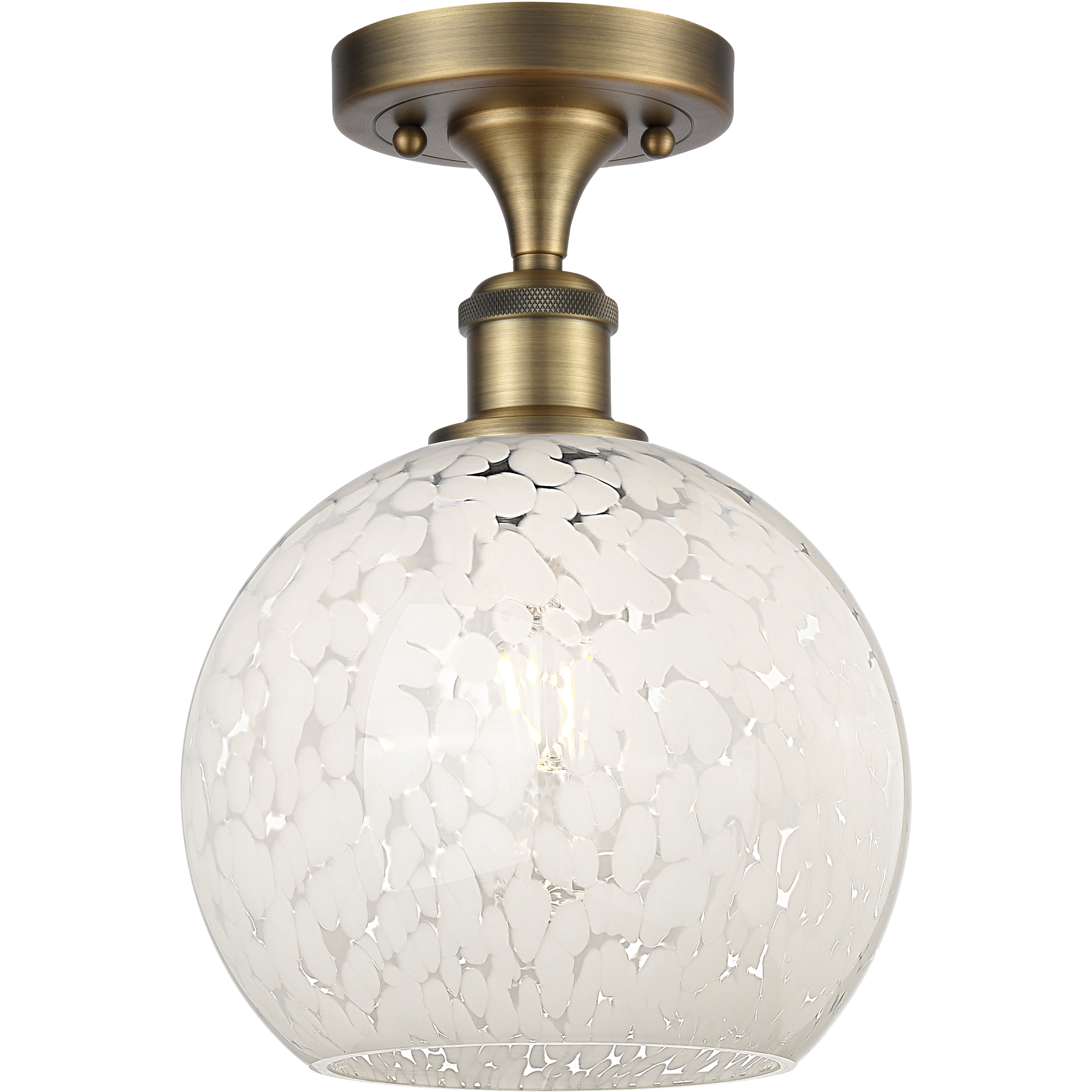 Edison White Mouchette 1 Light 8 inch Brushed Brass Semi-Flush Mount Ceiling Light
