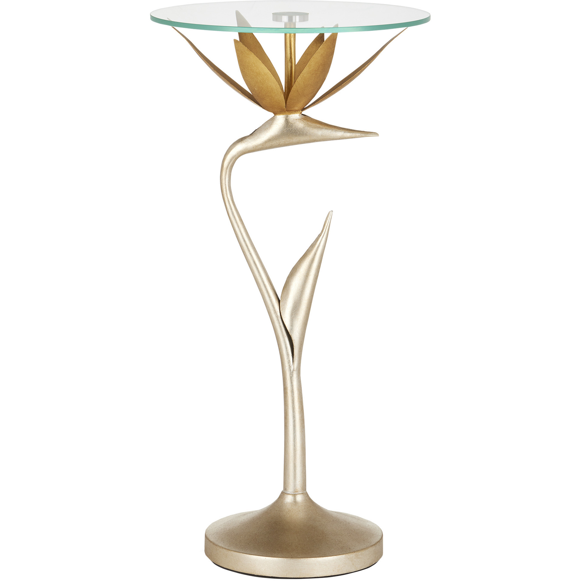 Paradiso 12 inch Contemporary Silver Leaf and Contemporary Gold Leaf and Clear Accent Table