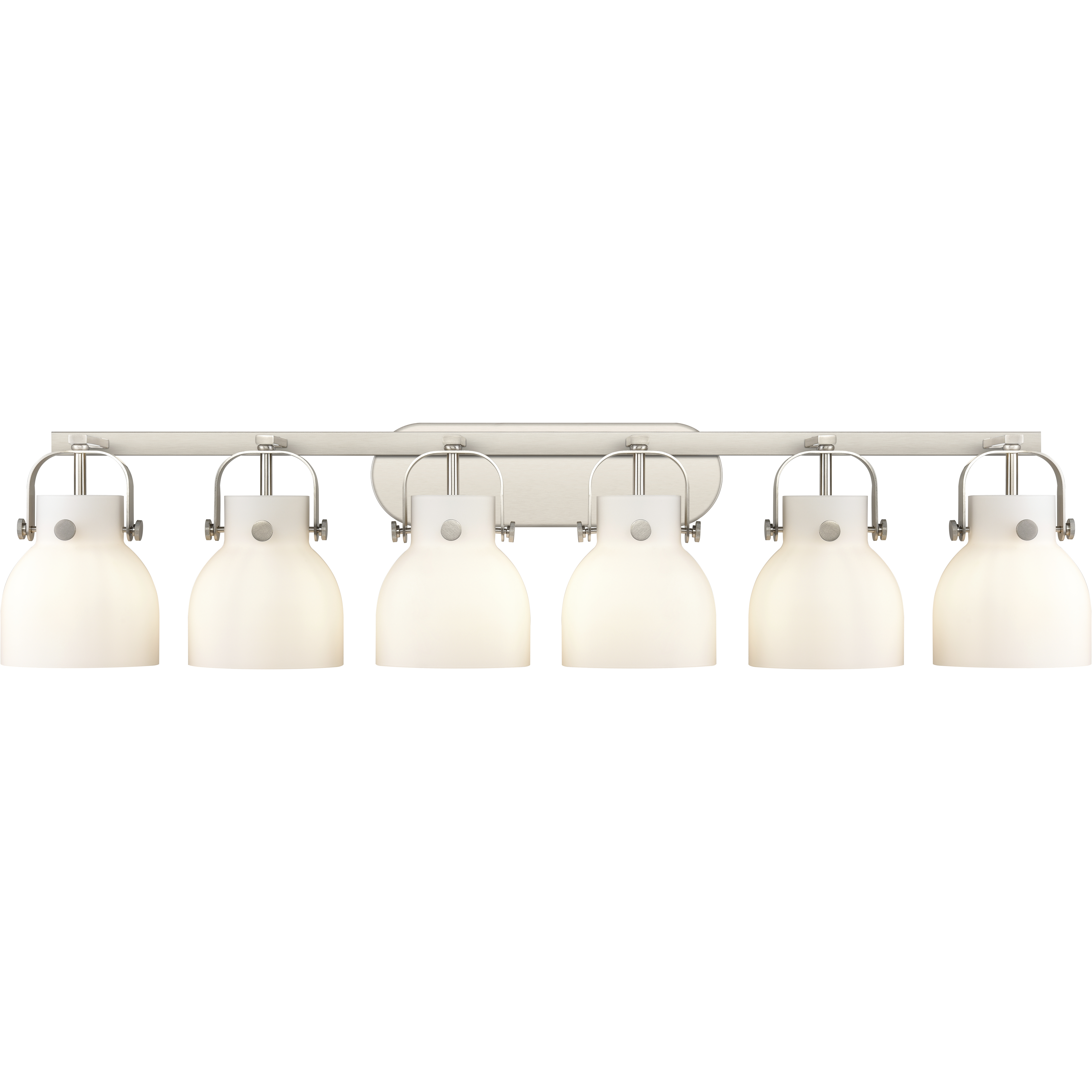 Pilaster II Bell 6 Light 45.5 inch Satin Nickel Bath Vanity Light Wall Light in Matte White Glass