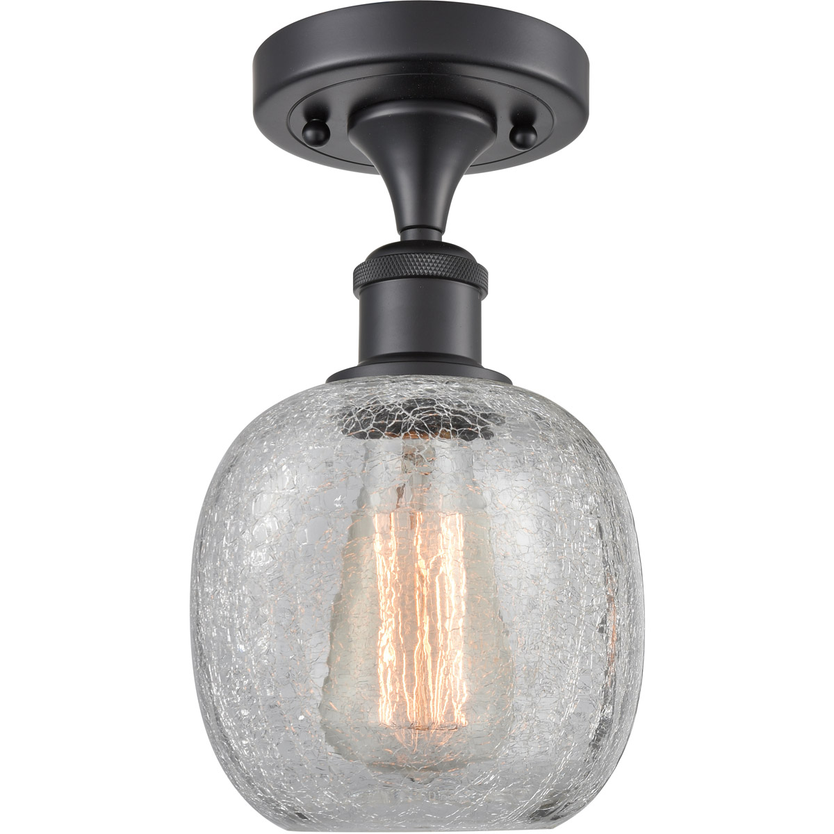 Ballston Belfast LED 6 inch Matte Black Semi-Flush Mount Ceiling Light in Clear Crackle Glass, Ballston