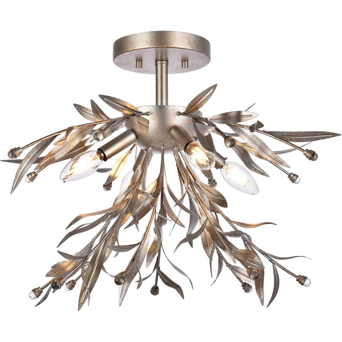 Priscilla 4 Light 18.5 inch Silver Leaf Flush Mount Ceiling Light