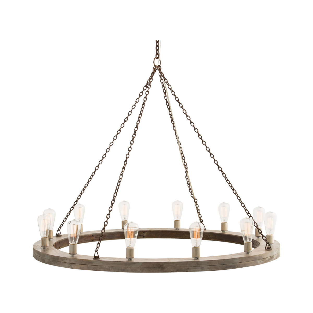 Geoffrey 12 Light 48 inch Gray Wood/Rusted Iron Chandelier Ceiling Light