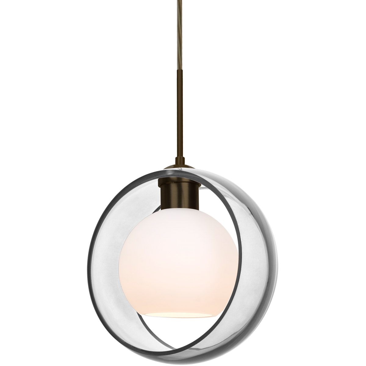 Mana LED Bronze Cord Pendant Ceiling Light in Clear/Opal Glass