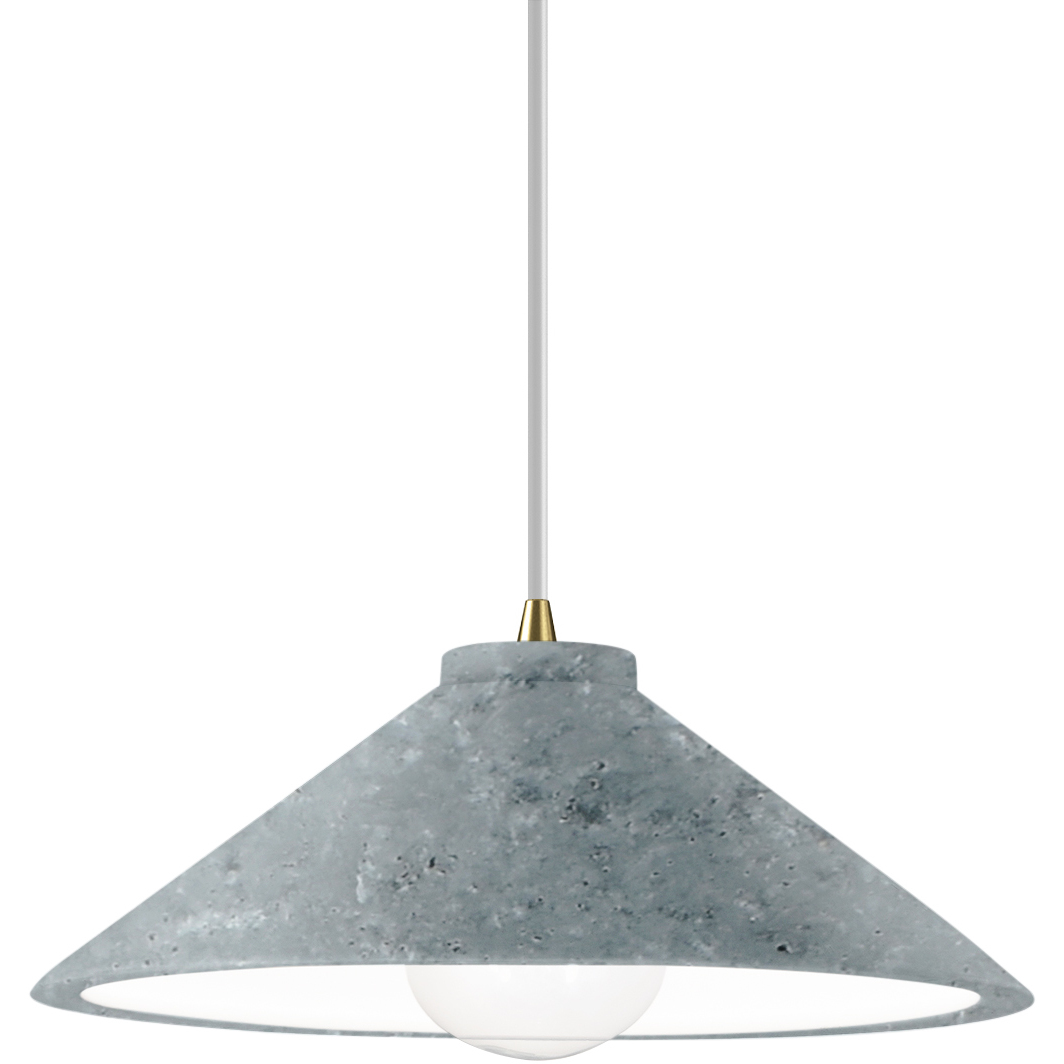 Radiance Collection - Flare 1 Light 11.75 inch Concrete and Antique Brass Pendant Ceiling Light in Replaceable Bulb, White, Form+Finish+Function