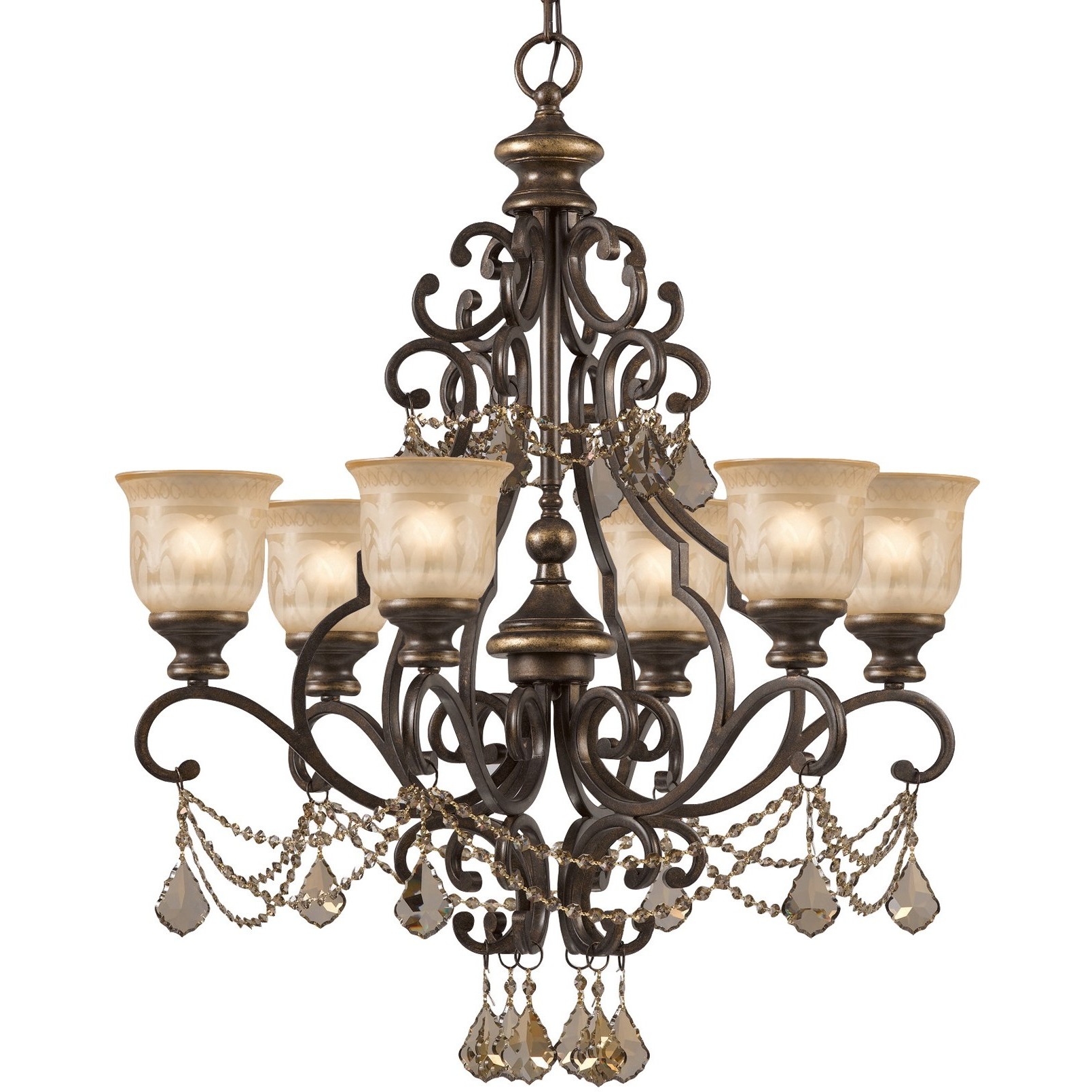 Norwalk 6 Light 28 inch Bronze Umber Chandelier Ceiling Light in Golden Teak Hand Cut