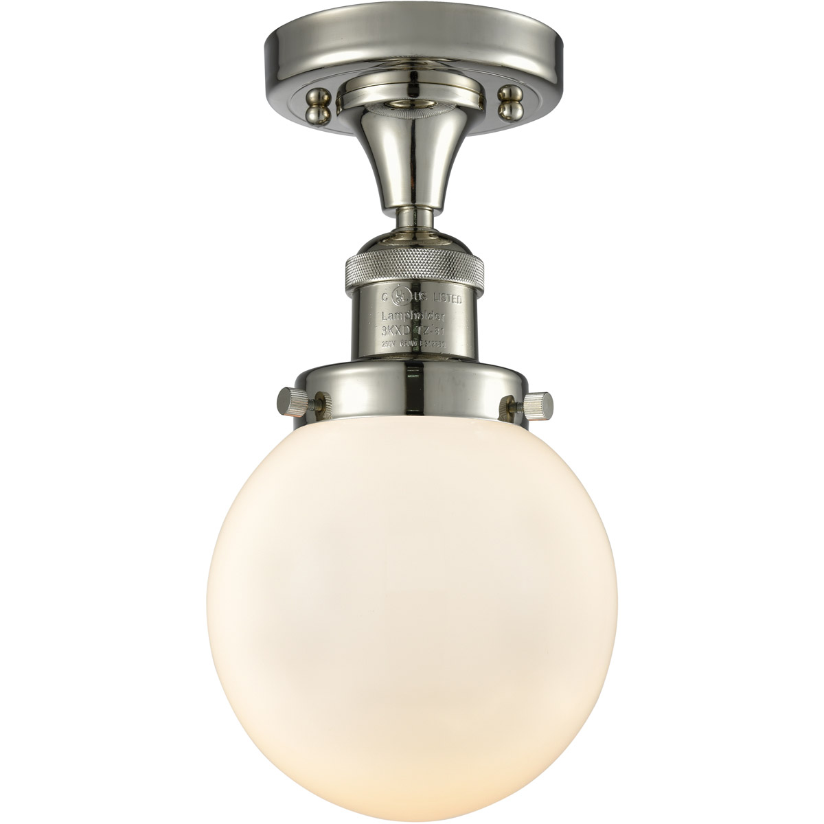 Franklin Restoration Beacon LED 6 inch Polished Nickel Semi-Flush Mount Ceiling Light in Matte White Glass, Franklin Restoration