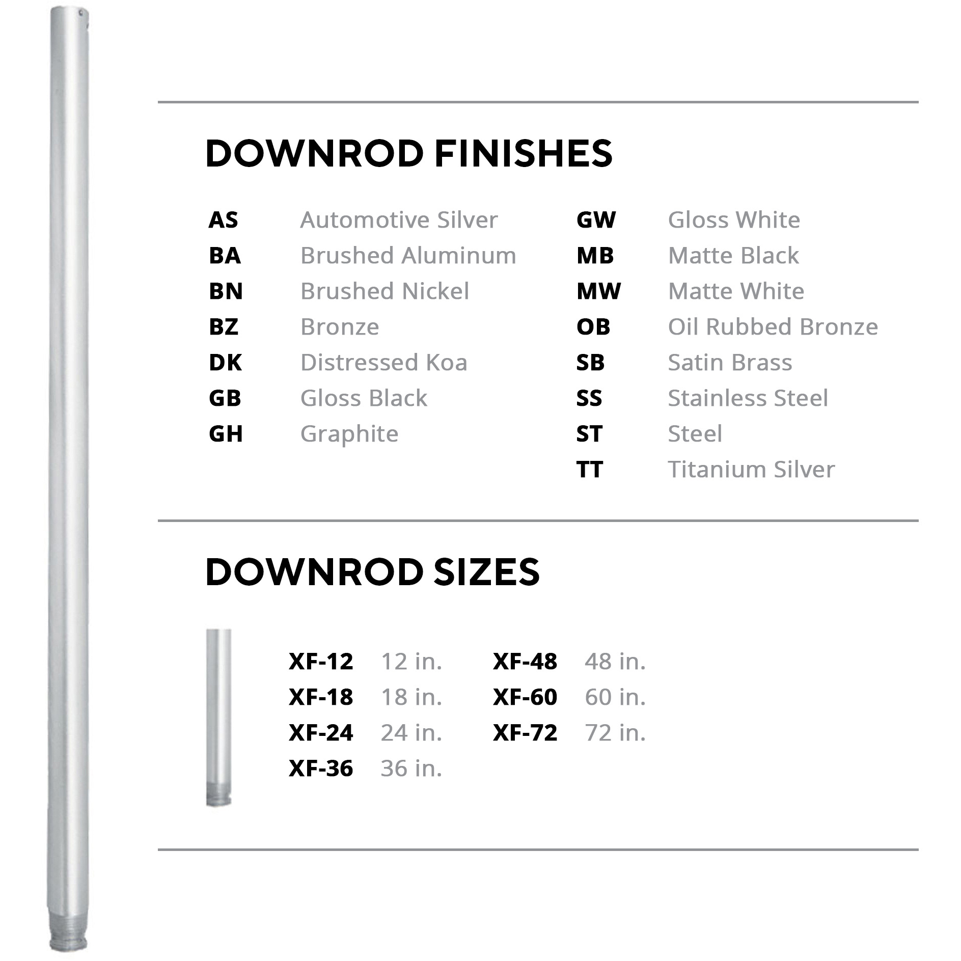 72 in. Automotive Silver Fan Downrod for Modern Forms or WAC Lighting Fans 72 in. Automotive Silver Fan Downrod for Modern Forms or WAC Lighting Fans