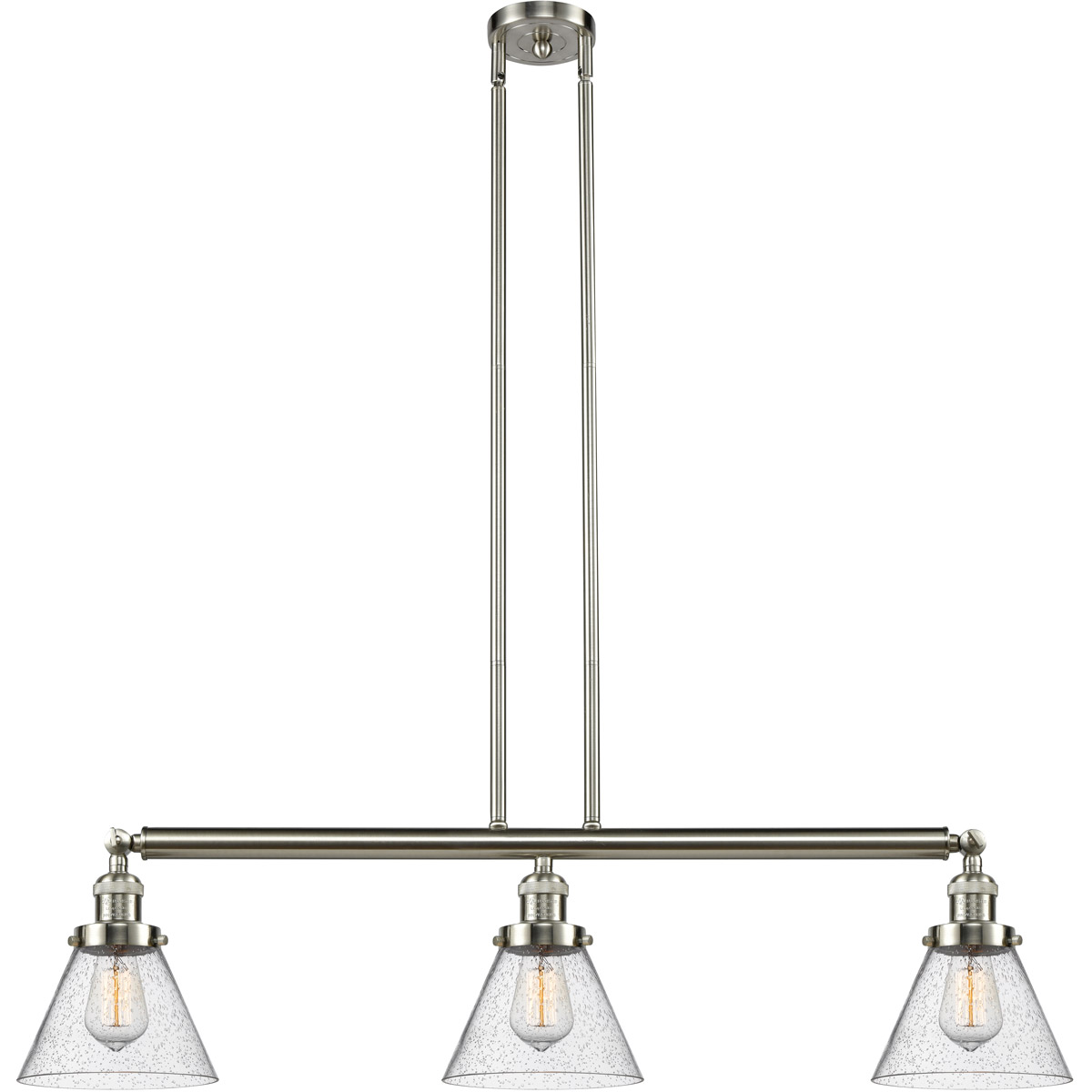 Franklin Restoration Large Cone 3 Light 40 inch Brushed Satin Nickel Island Light Ceiling Light in Seedy Glass, Franklin Restoration