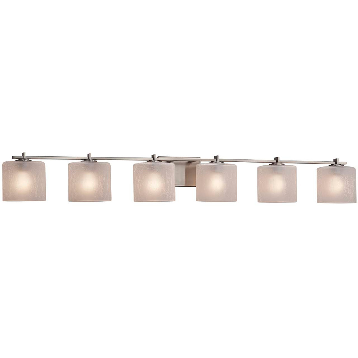 Fusion 6 Light 56.5 inch Brushed Nickel Bath Bar Wall Light in Oval, Incandescent, Frosted Crackle Fusion