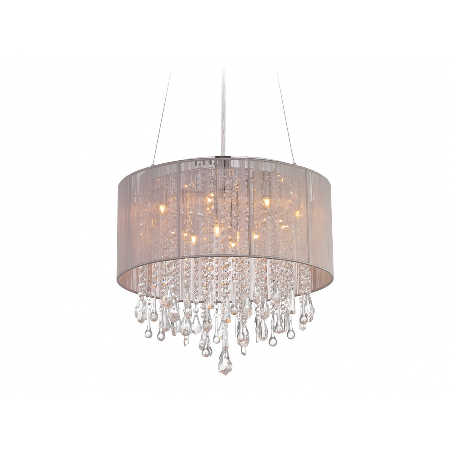 Beverly Dr. LED 32 inch Taupe Silk String Dual Mount / Flush / Hanging Ceiling Light, Convertible to Hanging