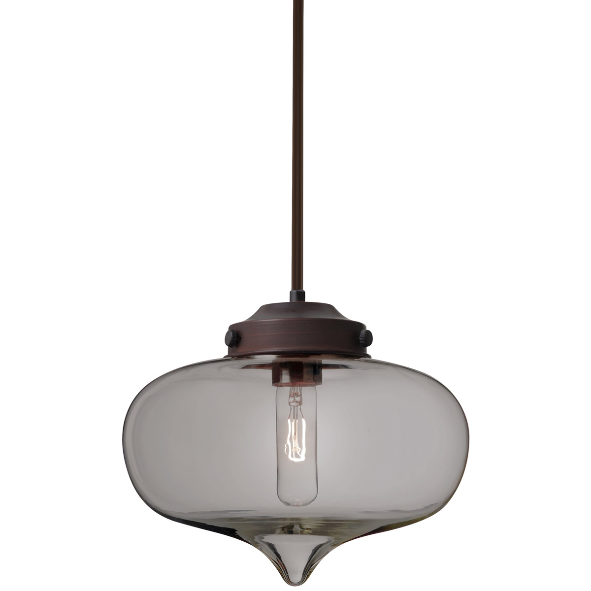 Mira 1 Light Bronze Stem Pendant Ceiling Light in Smoke Glass