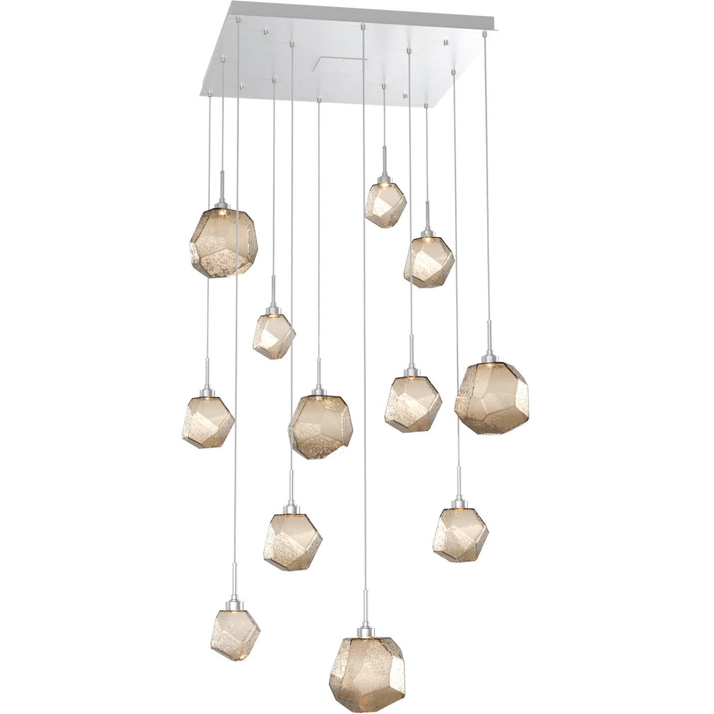 Gem LED Classic Silver Chandelier Ceiling Light, Square Multi-Port