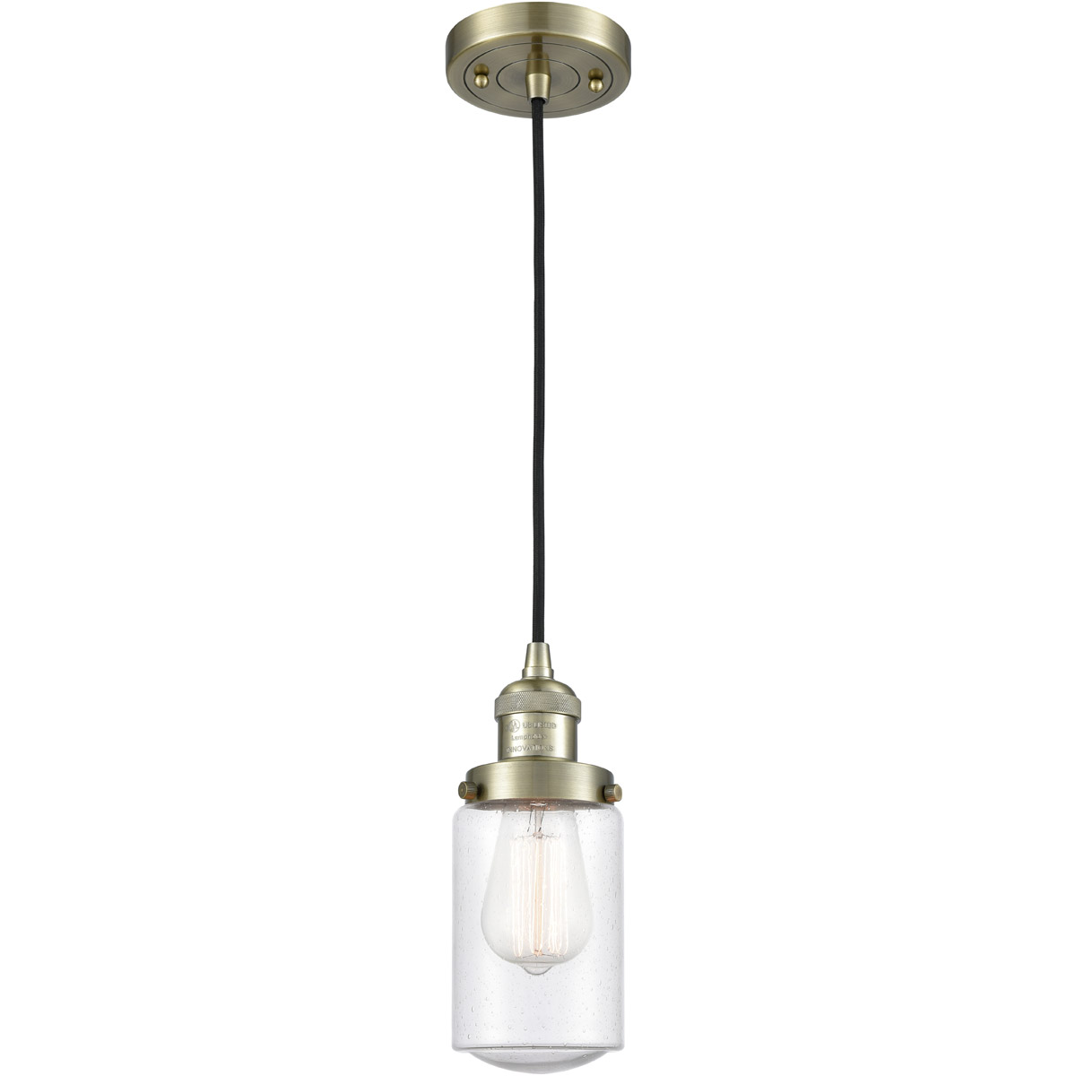 Franklin Restoration Dover LED 5 inch Antique Brass Mini Pendant Ceiling Light in Seedy Glass, Franklin Restoration