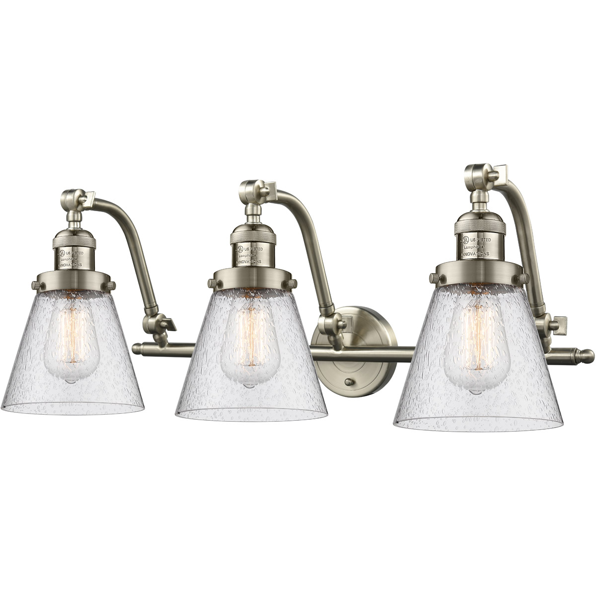 Franklin Restoration Small Cone LED 28 inch Brushed Satin Nickel Bath Vanity Light Wall Light in Seedy Glass, Franklin Restoration