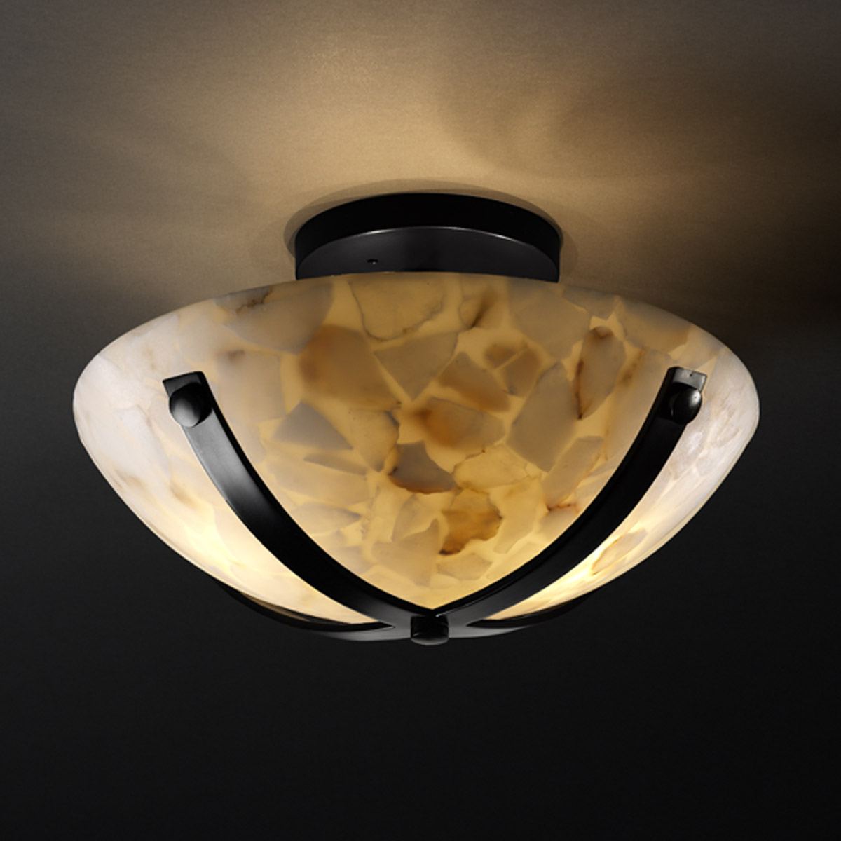 Alabaster Rocks 2 Light Matte Black Semi-Flush Bowl Ceiling Light