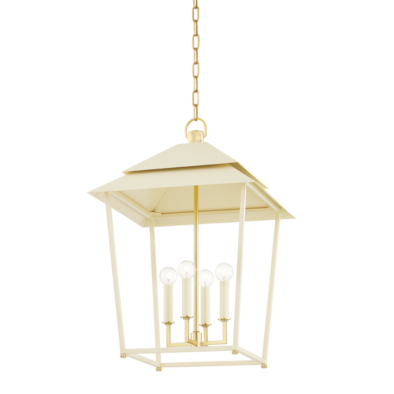 Natick 4 Light 18 inch Aged Brass Hanging Lantern Ceiling Light in Soft Sand