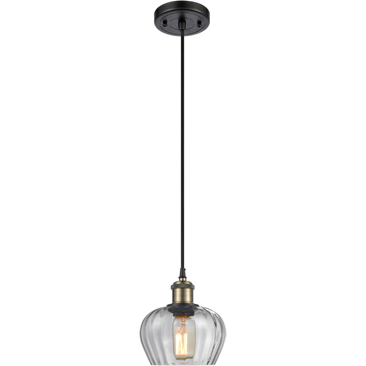 Ballston Fenton LED 7 inch Black Antique Brass Mini Pendant Ceiling Light in Clear Glass, Ballston
