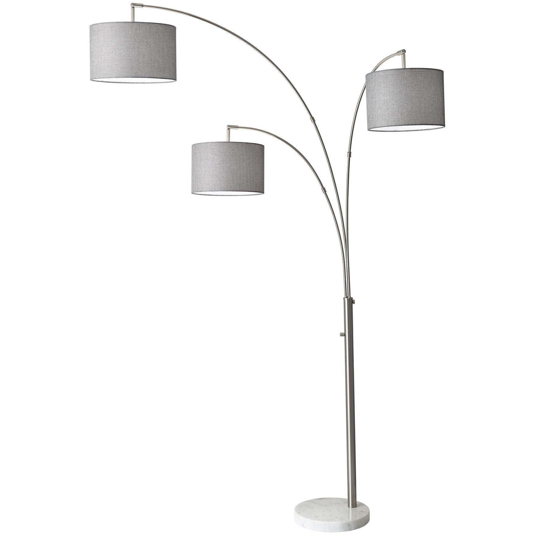 Bowery 74 inch 100 watt Brushed Steel Arc Lamp Portable Light in Grey Tweed Fabric