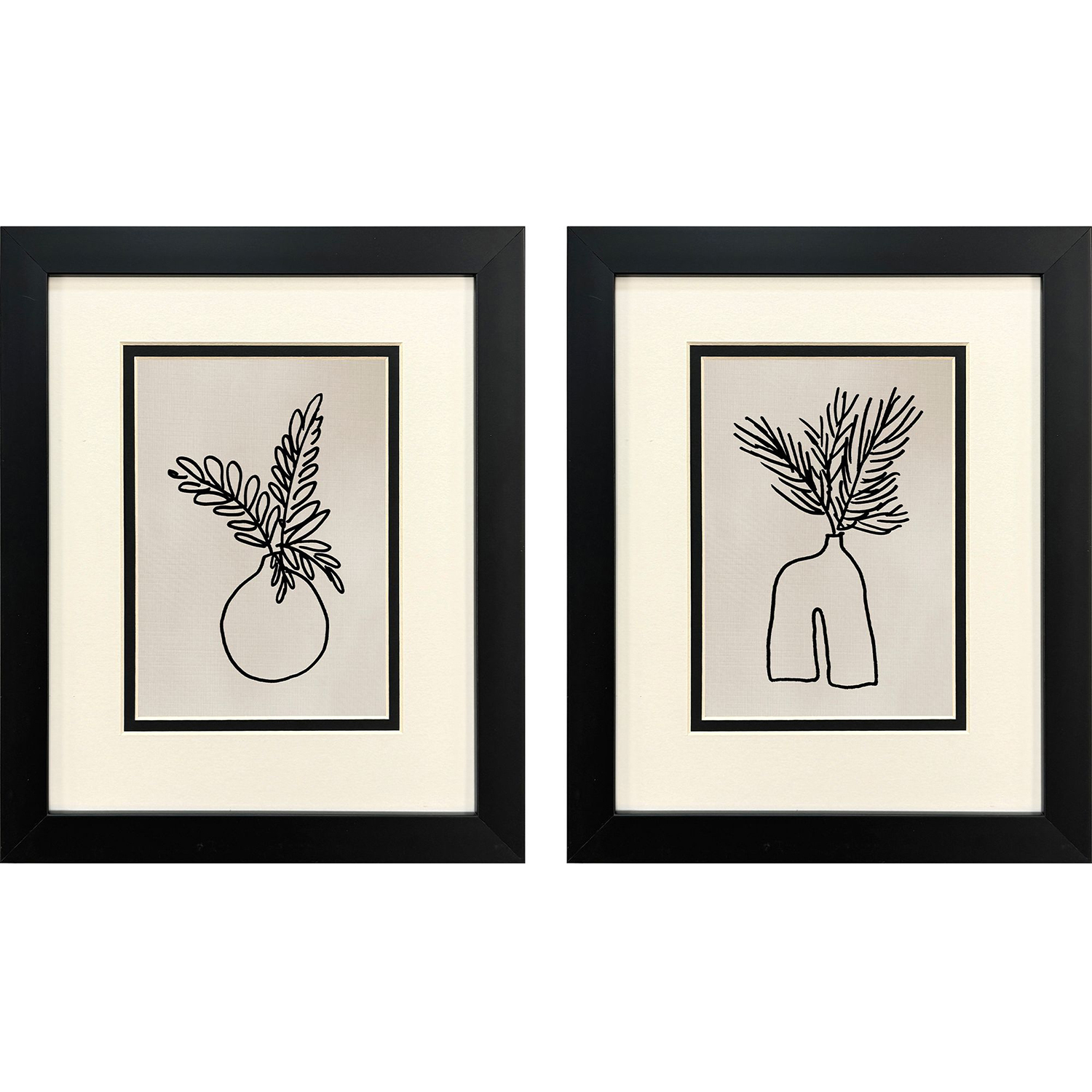 Simple Leaves Black and Beige and Neutral Framed Art, Propac