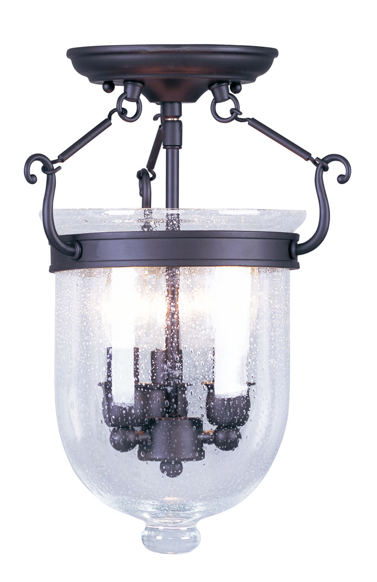 Jefferson 3 Light 10 inch Bronze Semi-Flush Ceiling Light