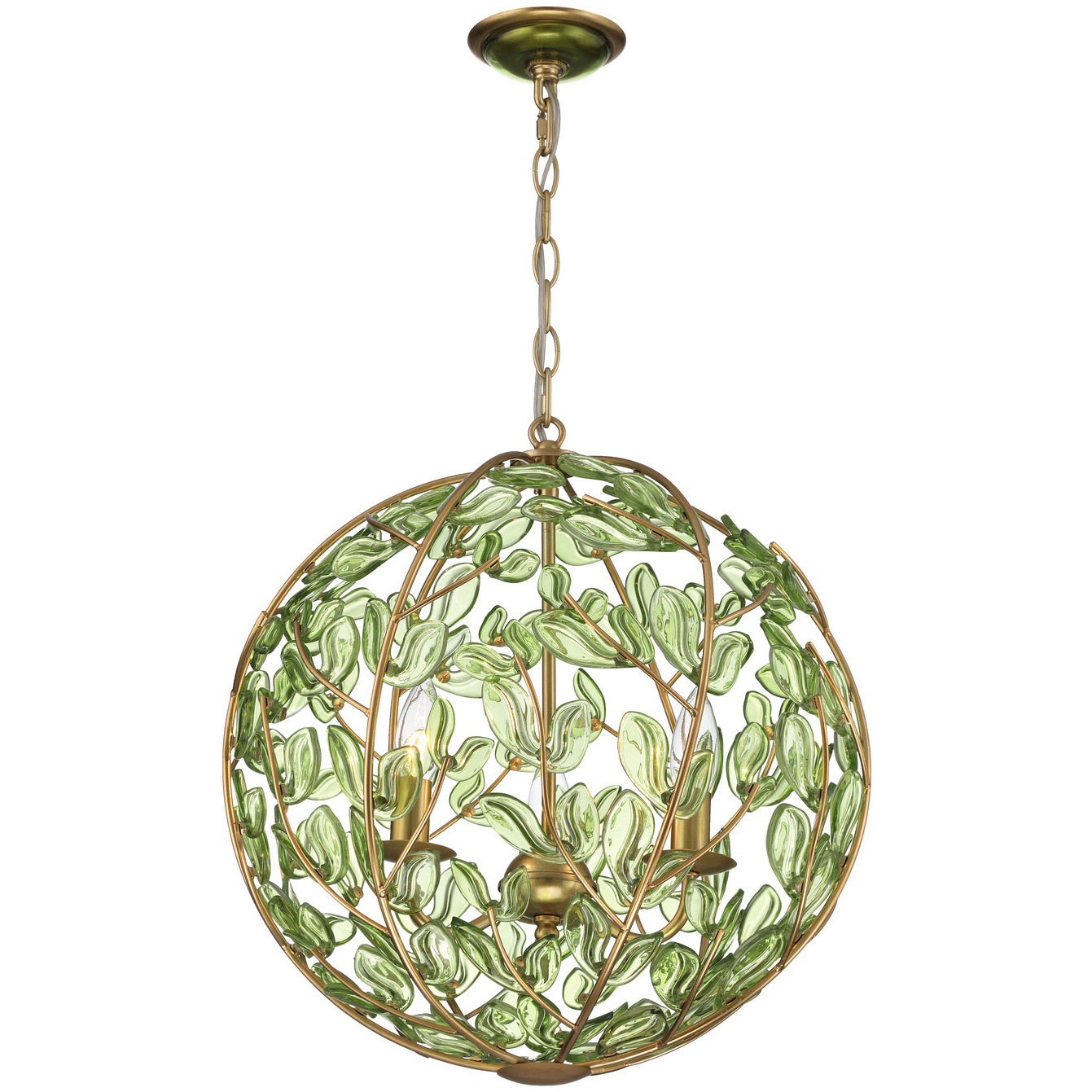 Bridget 3 Light 16.5 inch Soft Gold Chandelier Ceiling Light in Green