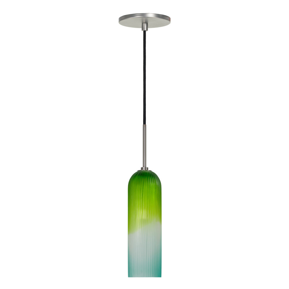 Envisage Vi 1 Light 3.5 inch Brushed Nickel Mini Pendant Ceiling Light in Grooved Blue Green