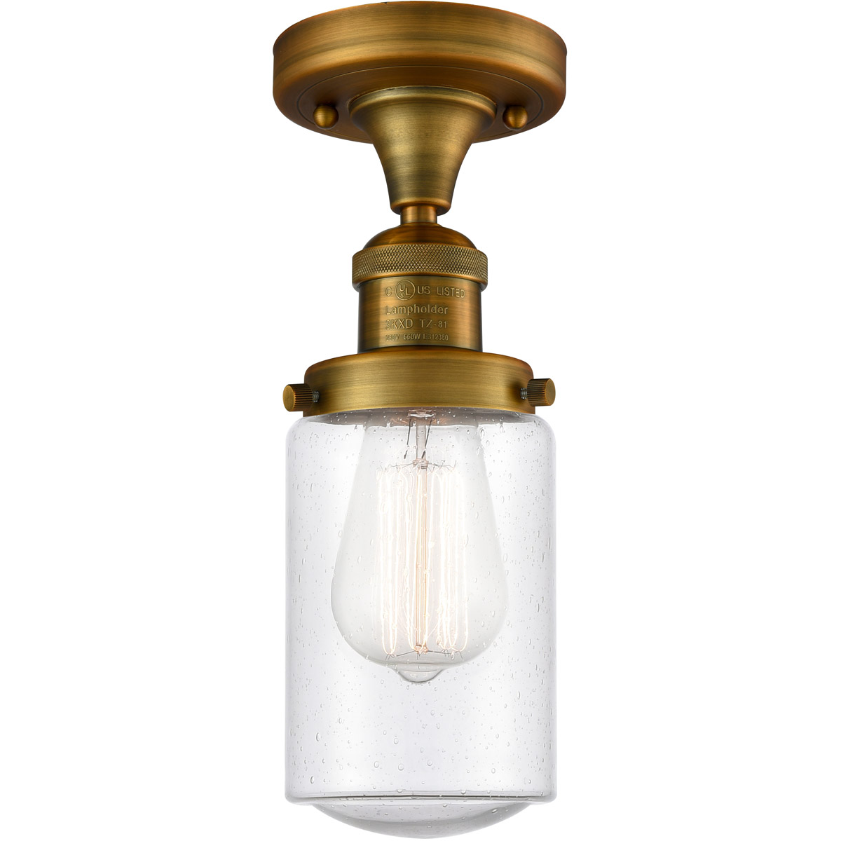 Franklin Restoration Dover 1 Light 5 inch Brushed Brass Semi-Flush Mount Ceiling Light in Seedy Glass, Franklin Restoration