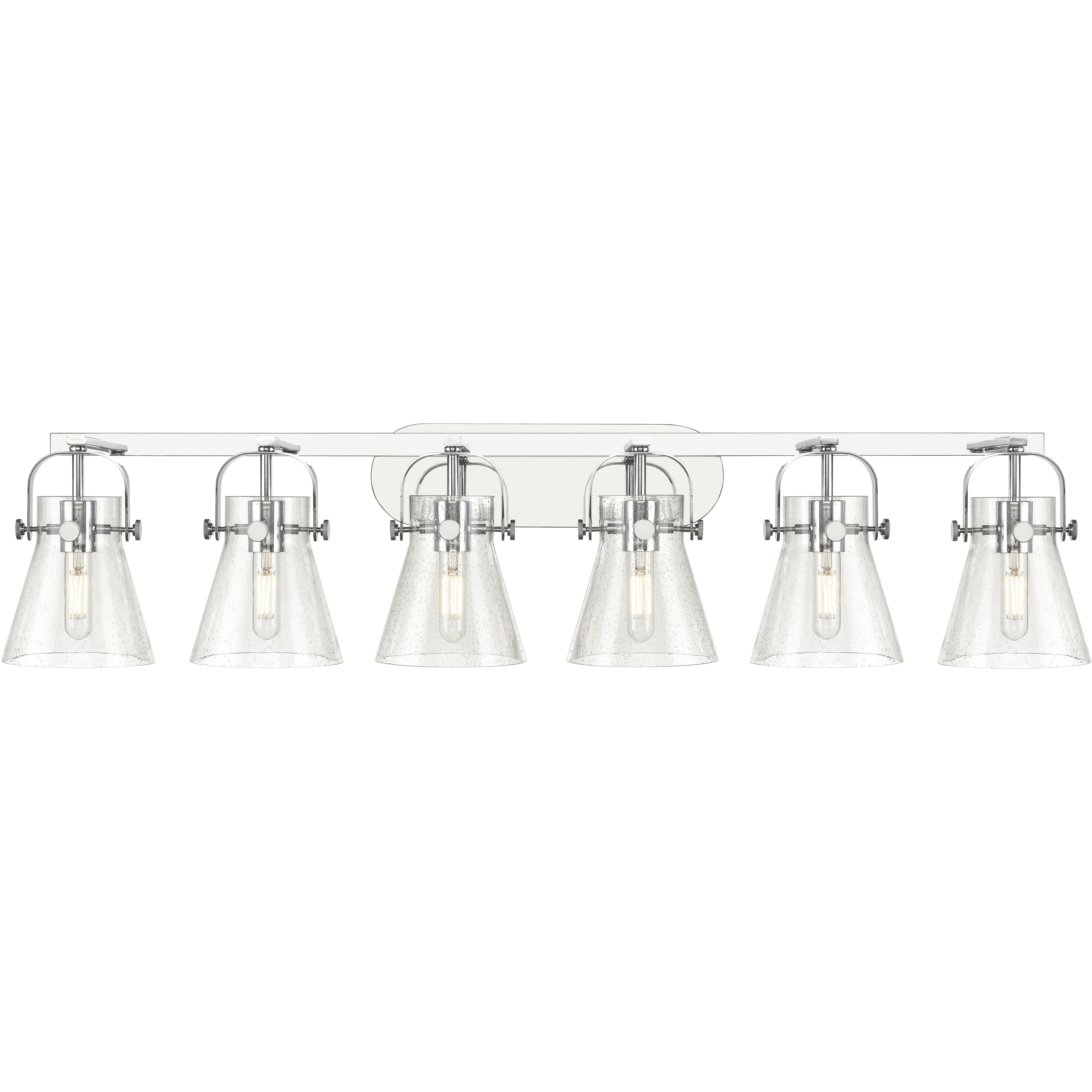 Pilaster II Cone 6 Light 45.5 inch Polished Chrome Bath Vanity Light Wall Light in Seedy Glass