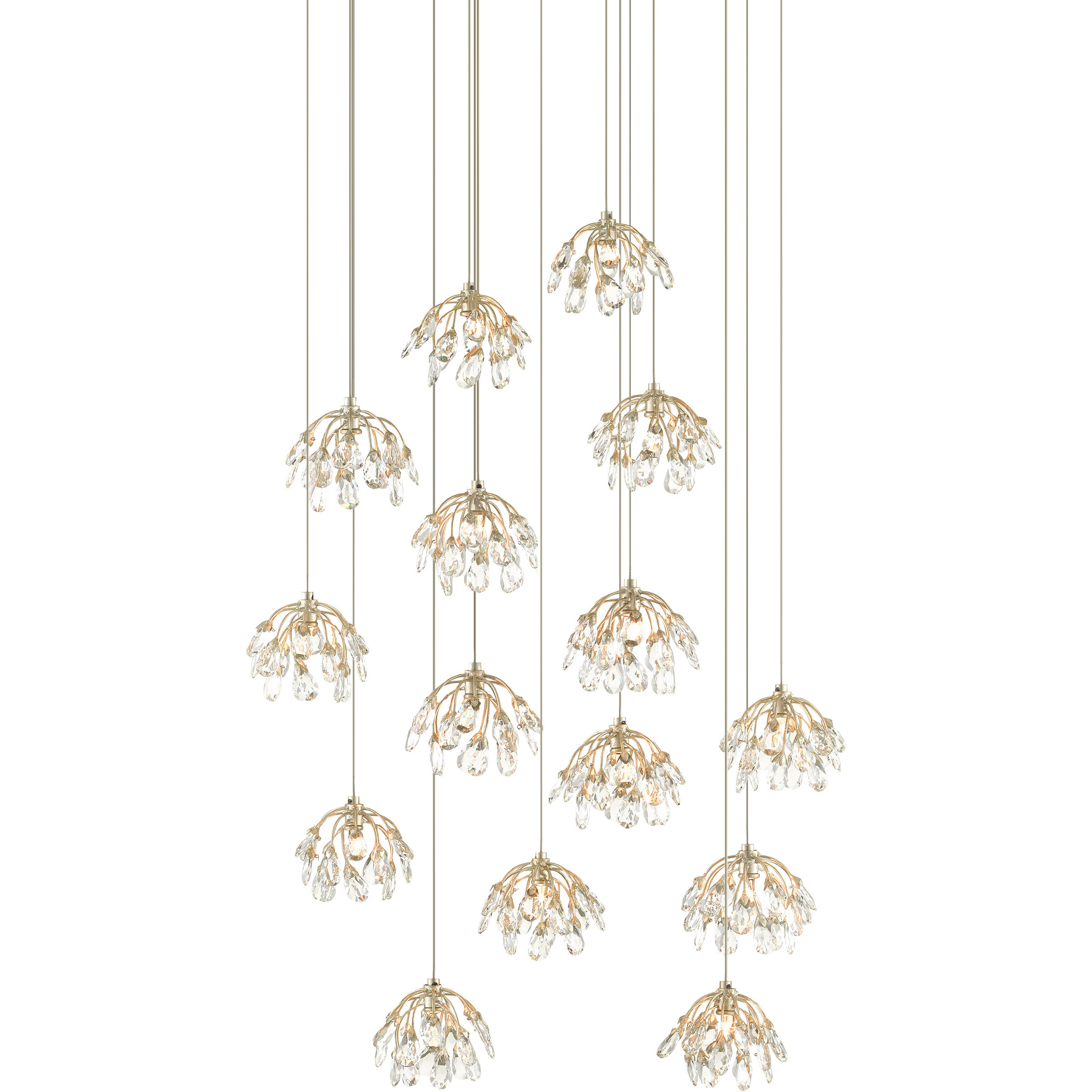 Crystal Bud 15 Light 27 inch Contemporary Silver Leaf Multi-Drop Pendant Ceiling Light