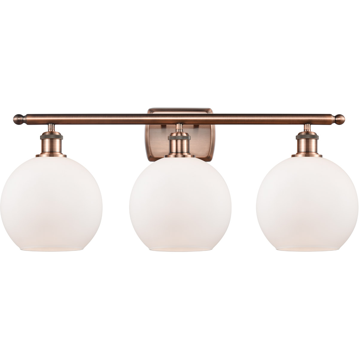 Ballston Athens 3 Light 26 inch Antique Copper Bath Vanity Light Wall Light in Matte White Glass, Ballston