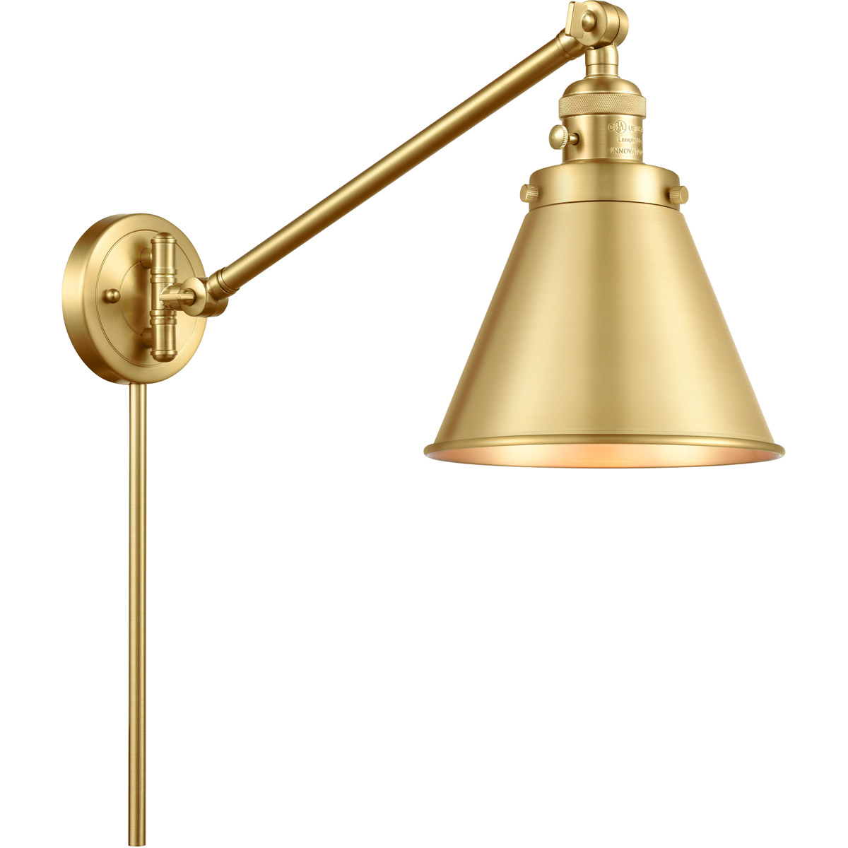 Appalachian 18 inch 60.00 watt Satin Gold Swing Arm Wall Light, Franklin Restoration
