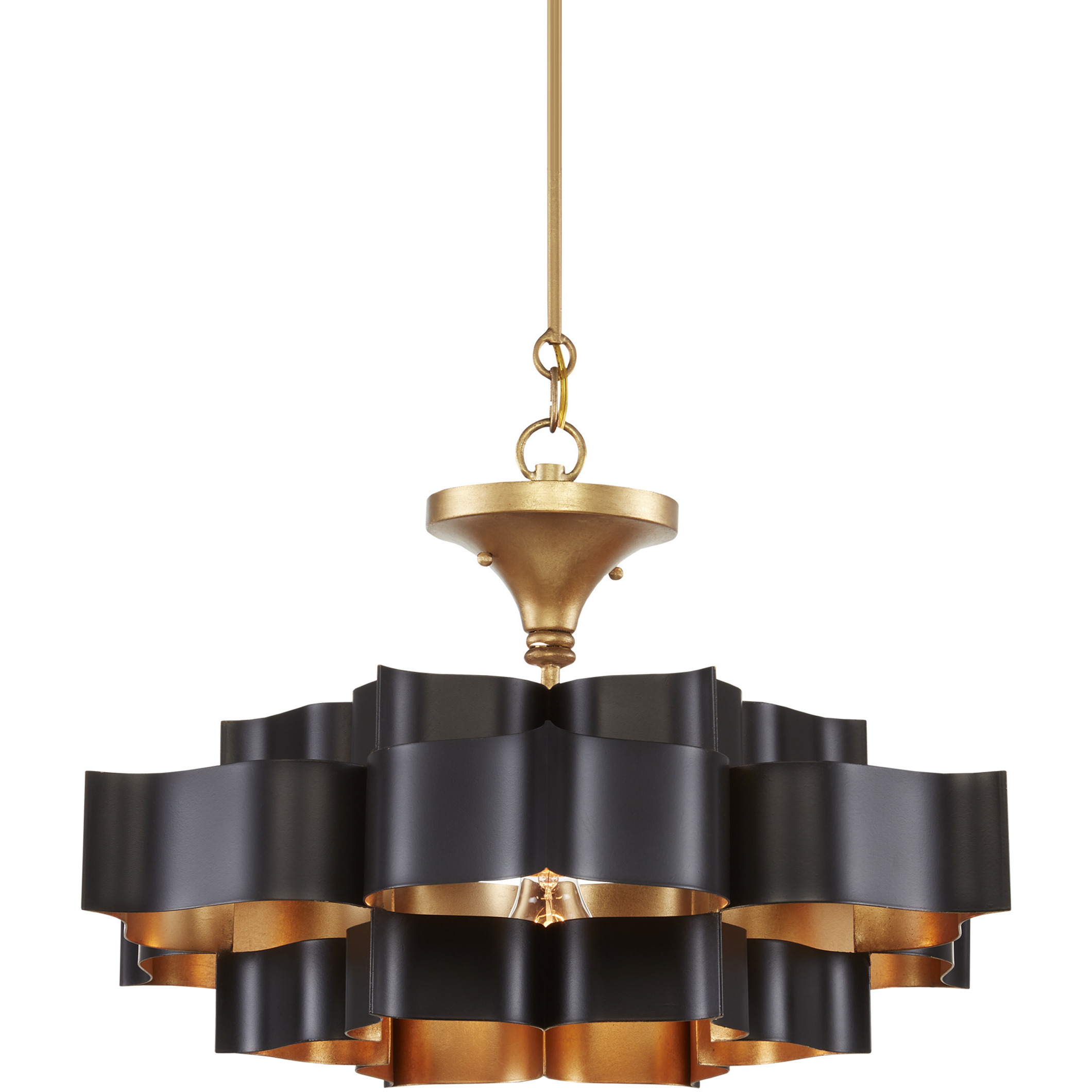 Grand Lotus 1 Light 20.25 inch Satin Black and Contemporary Gold Leaf Chandelier Ceiling Light, Small